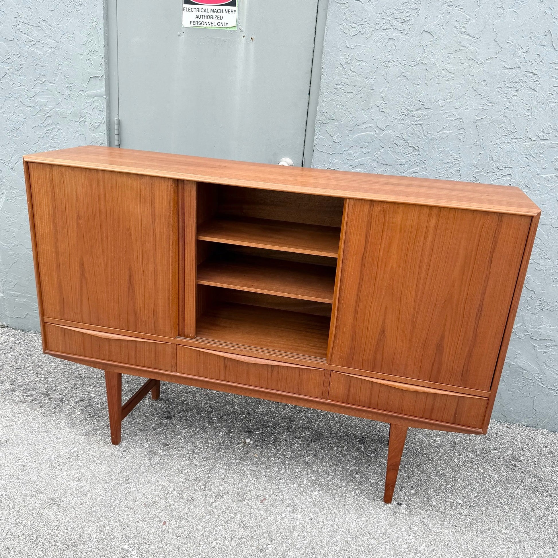 Vintage Mid Century Modern Scandinavian Teak Credenza Dolphin & Flamingo