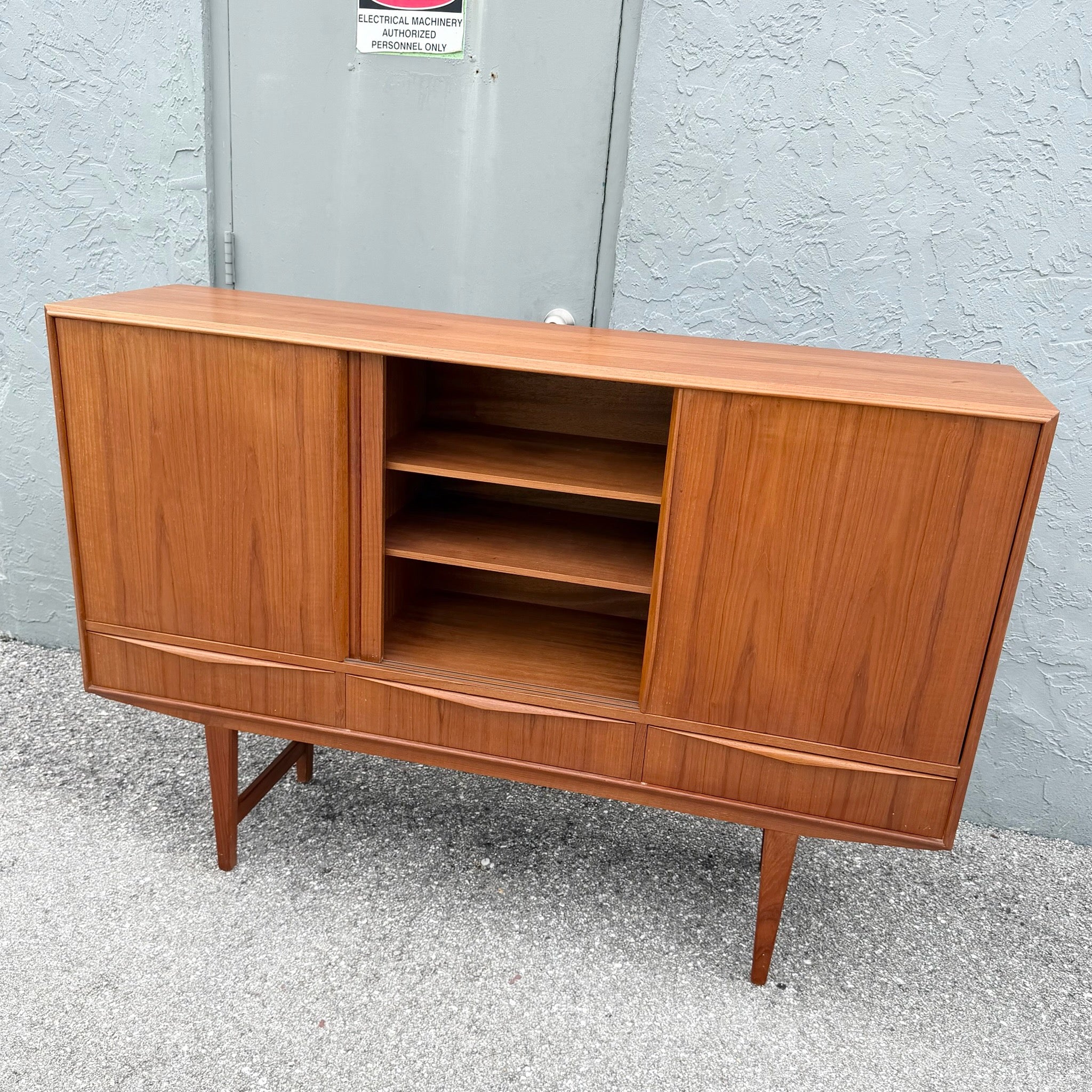 Vintage Mid Century Modern Scandinavian Teak Credenza Dolphin & Flamingo