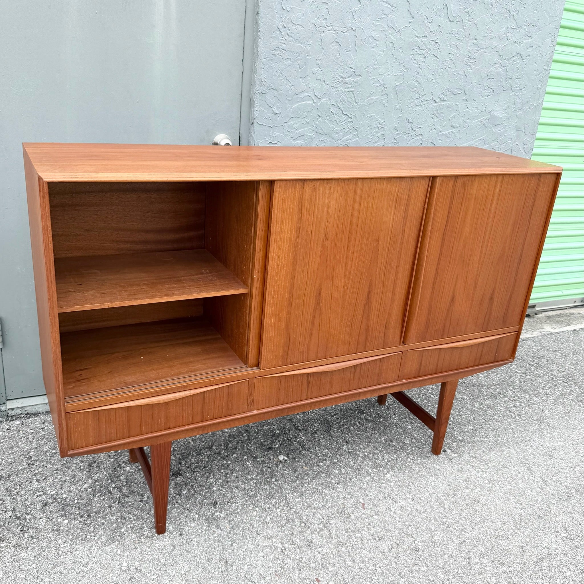 Vintage Mid Century Modern Scandinavian Teak Credenza Dolphin & Flamingo