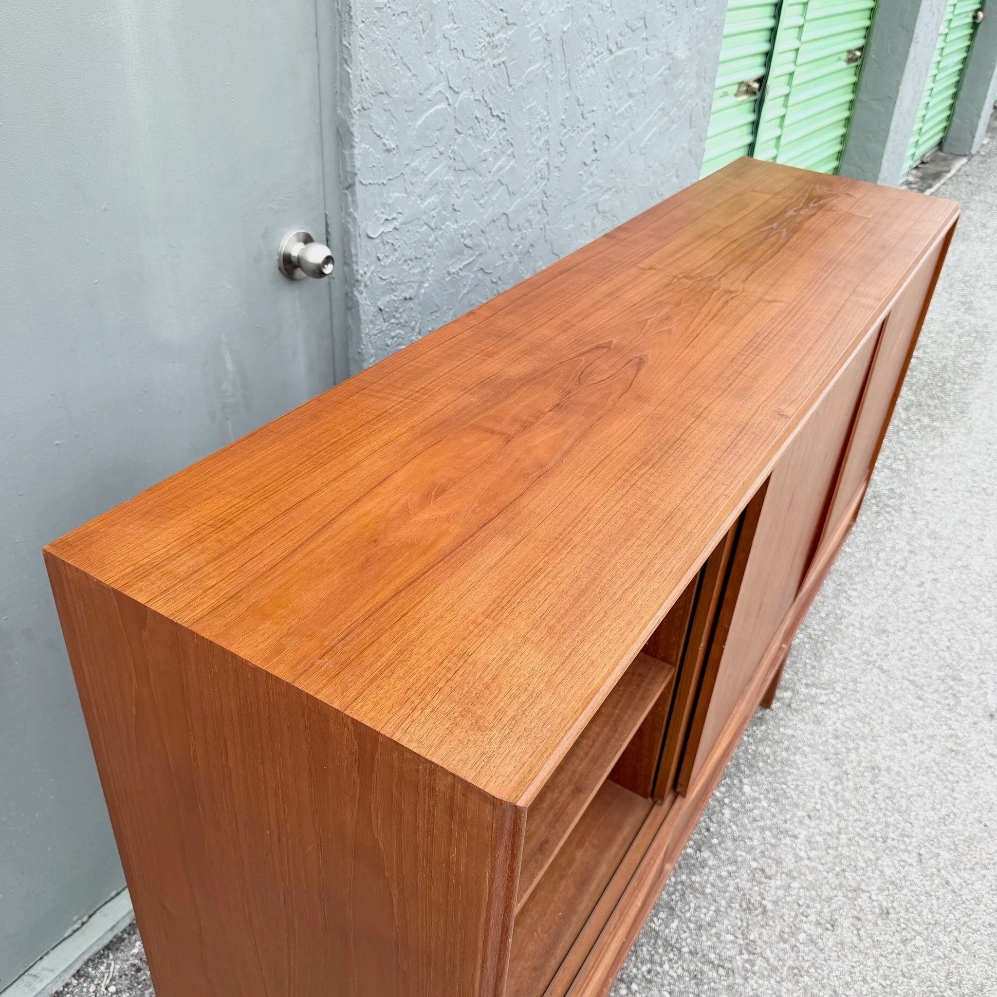 Vintage Mid Century Modern Scandinavian Teak Credenza Dolphin & Flamingo
