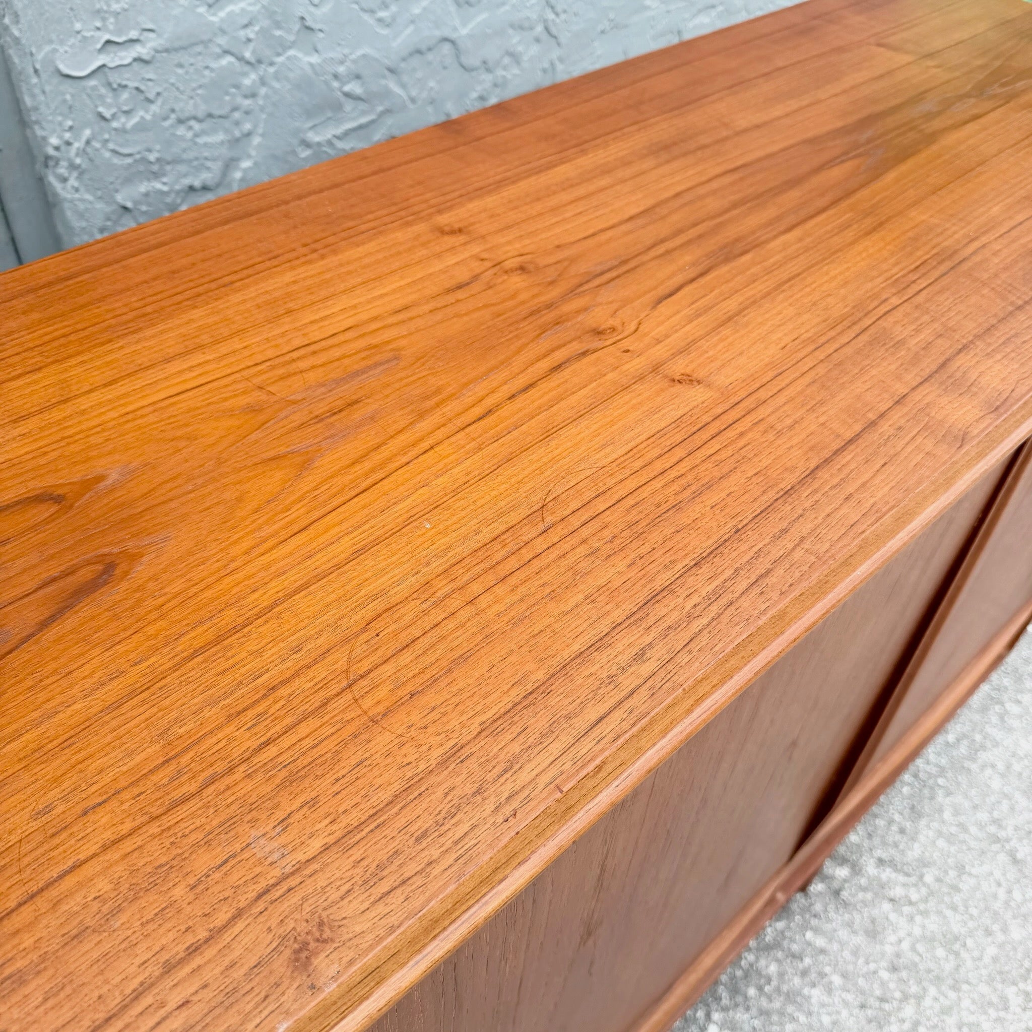 Vintage Mid Century Modern Scandinavian Teak Credenza Dolphin & Flamingo