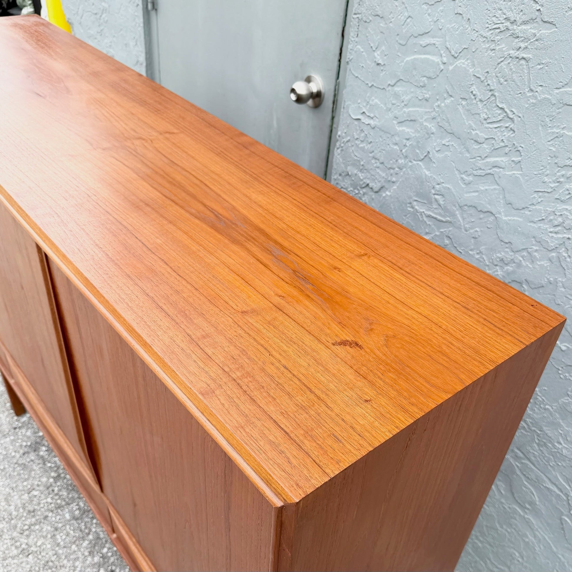 Vintage Mid Century Modern Scandinavian Teak Credenza Dolphin & Flamingo
