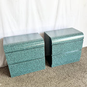 Postmodern Faux Teal Granite Waterfall Nighstands - A Pair