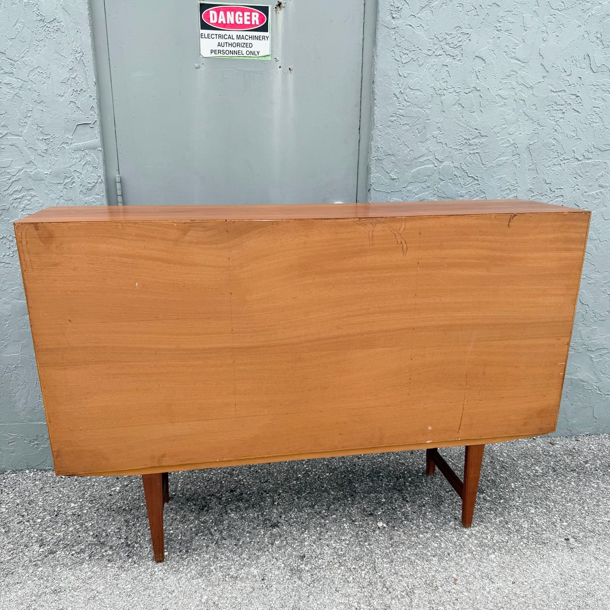 Vintage Mid Century Modern Scandinavian Teak Credenza Dolphin & Flamingo