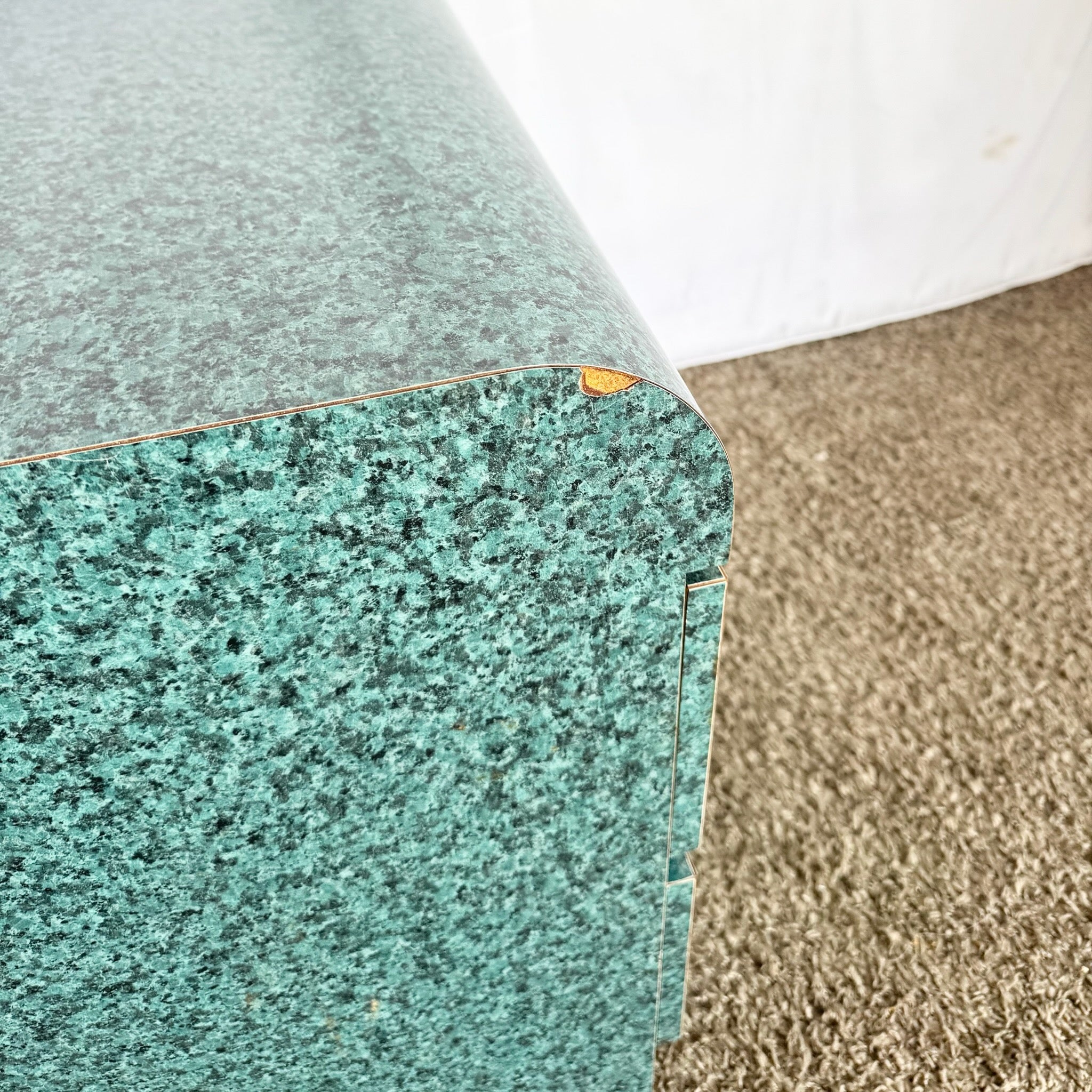 Postmodern Faux Teal Granite Waterfall Nighstands - A Pair