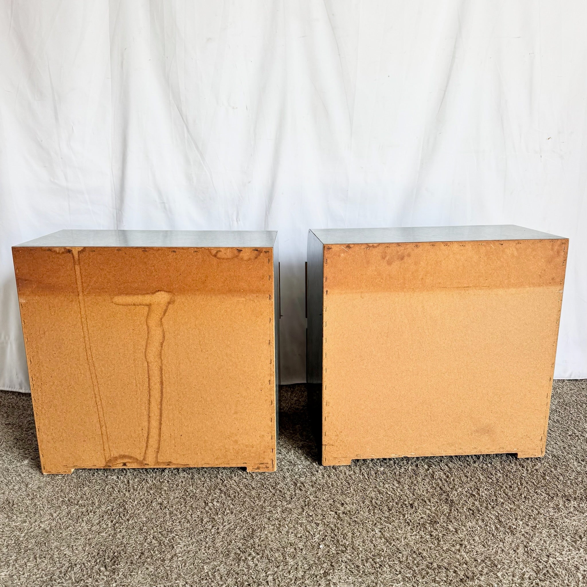 Postmodern Faux Teal Granite Waterfall Nighstands - A Pair