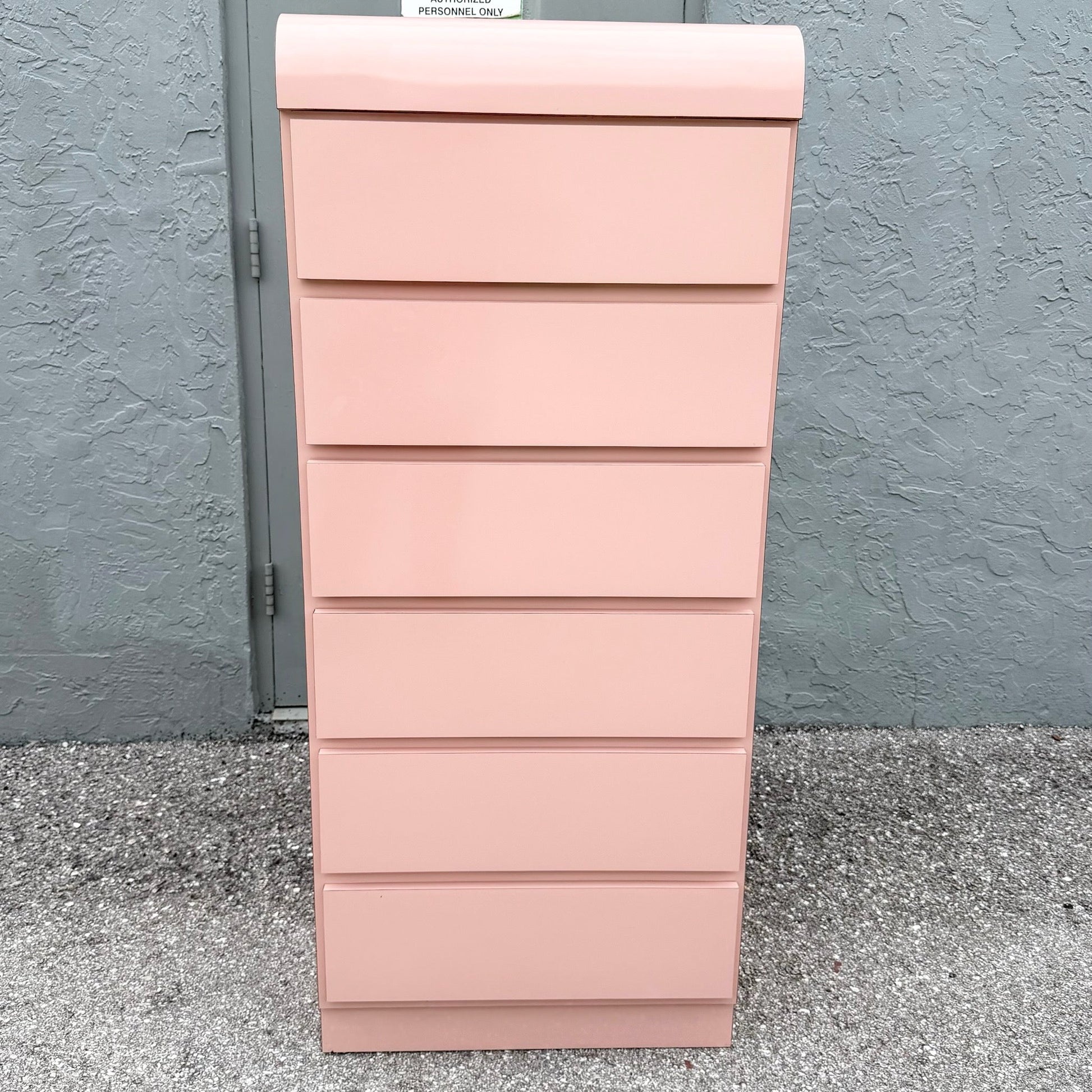 Postmodern Pink Gloss Laminate Waterfall Highboy/Lingerie Armoire Dolphin & Flamingo