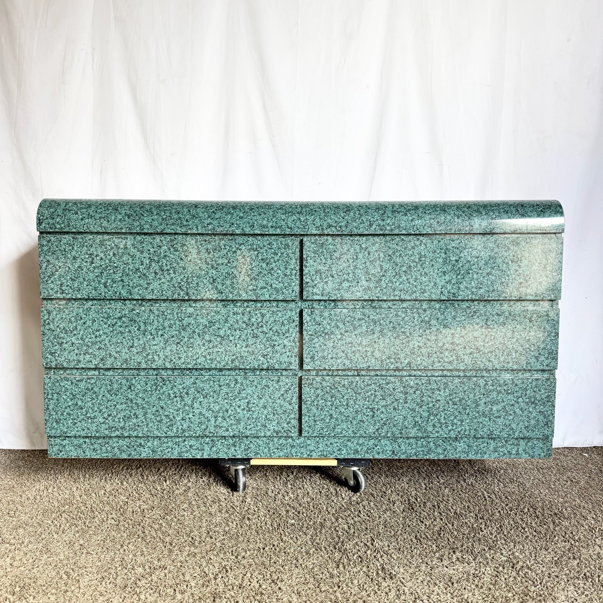 Postmodern Faux Teal Granite Waterfall Dresser