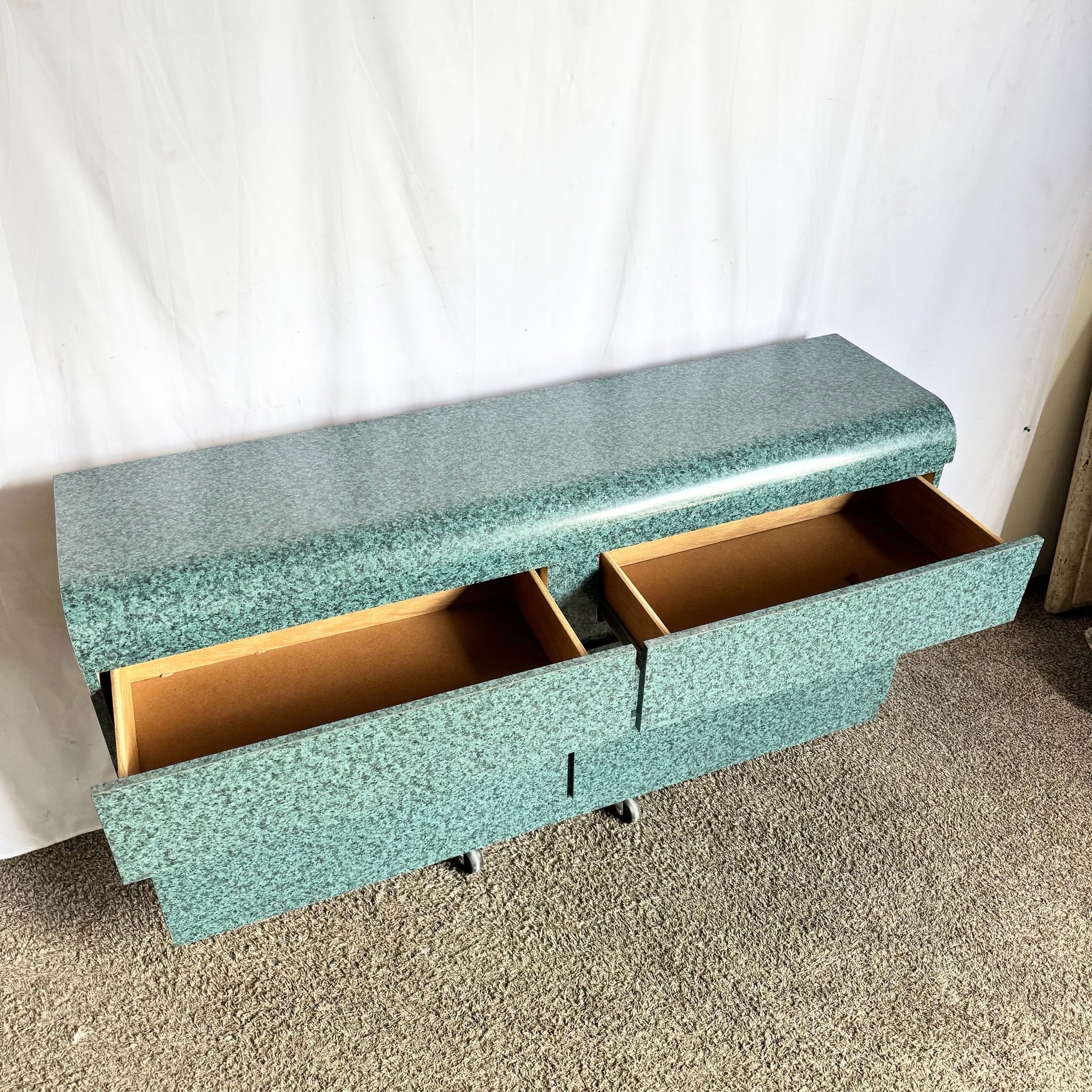 Postmodern Faux Teal Granite Waterfall Dresser
