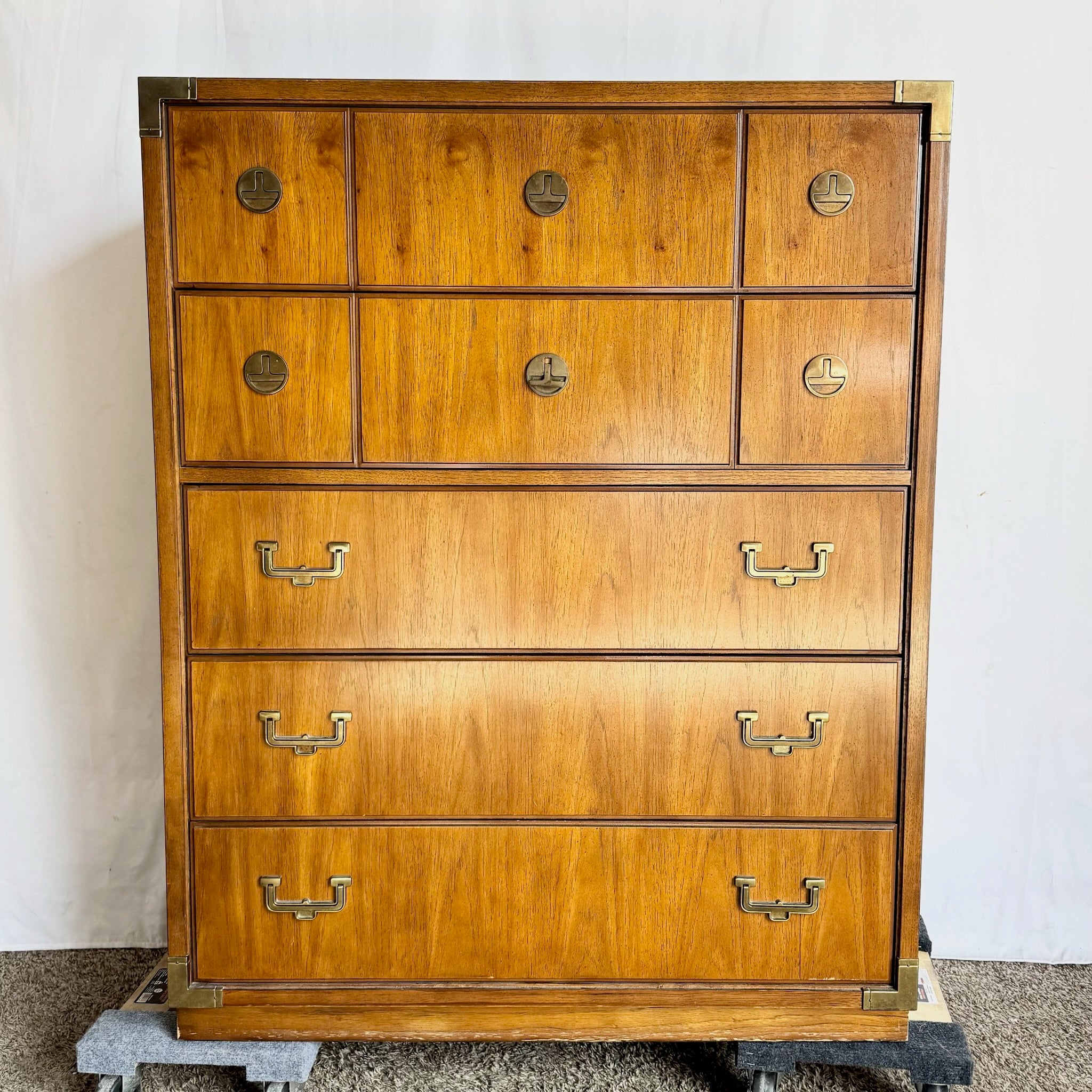Vintage Campaign Highboy Dresser by Thomasville
