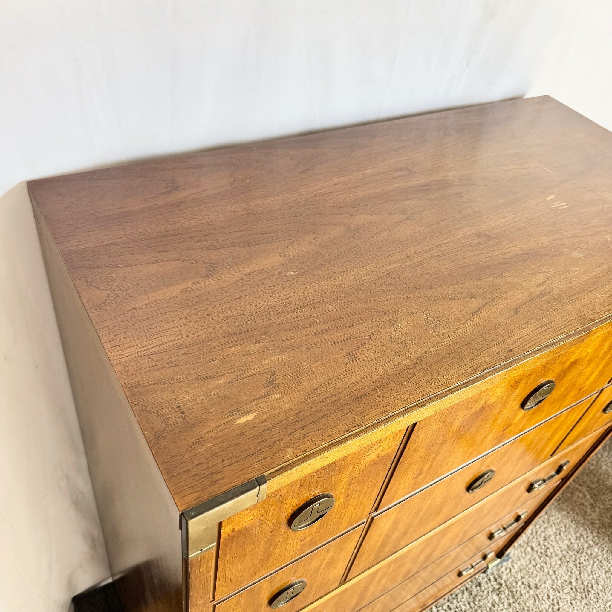 Vintage Campaign Highboy Dresser by Thomasville