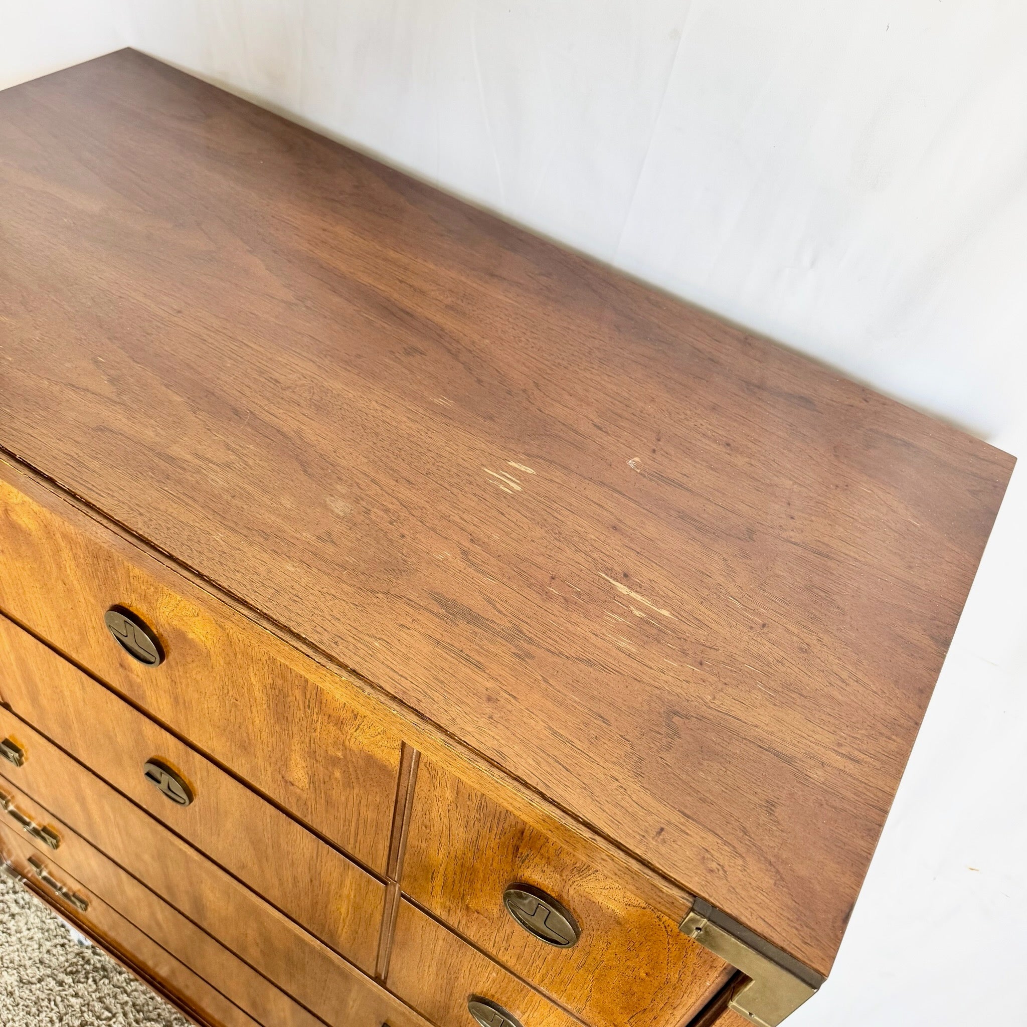 Vintage Campaign Highboy Dresser by Thomasville