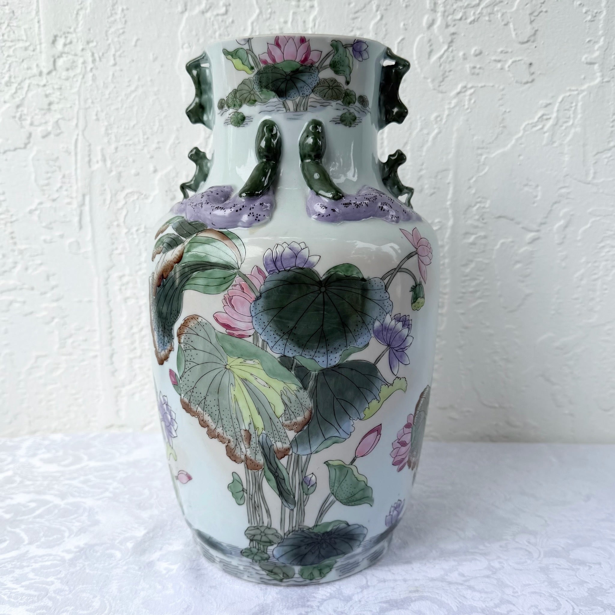 Vintage Toyo Macau Porcelain Vase Dolphin & Flamingo