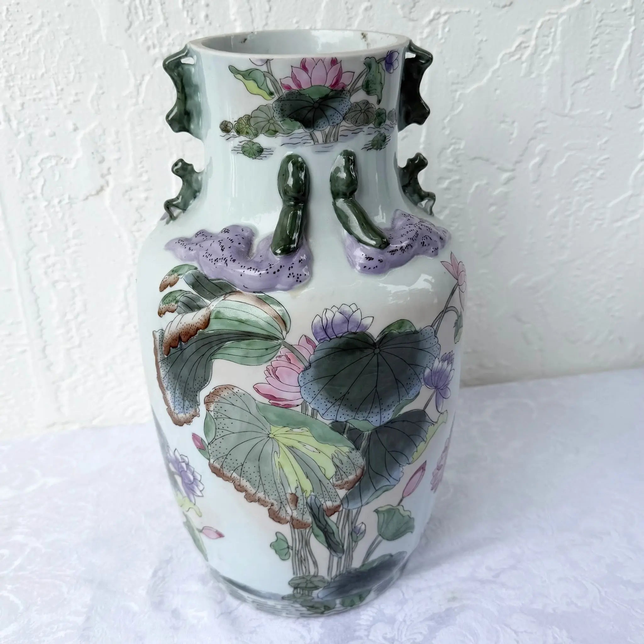 Vintage Toyo Macau Porcelain Vase Dolphin & Flamingo