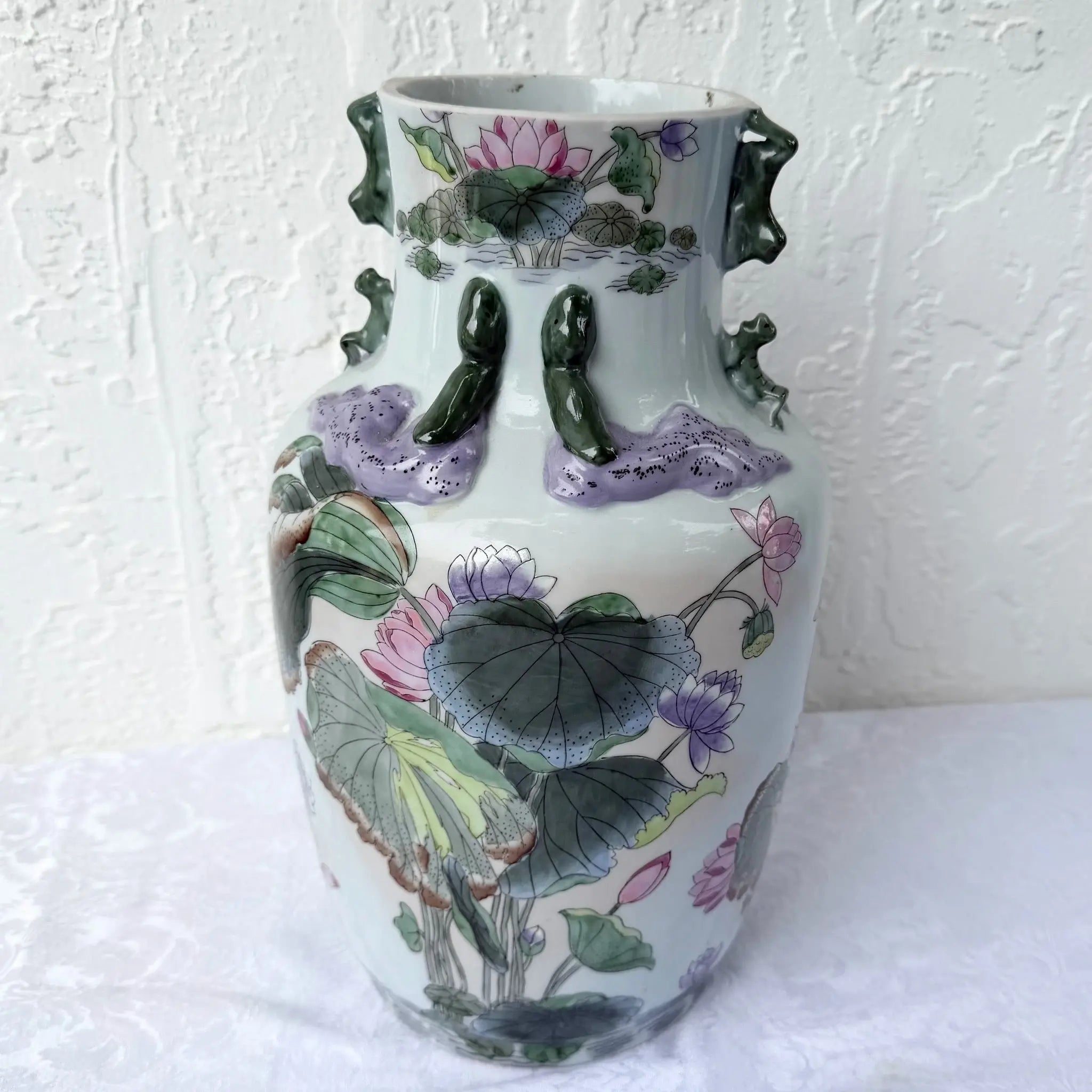 Vintage Toyo Macau Porcelain Vase Dolphin & Flamingo