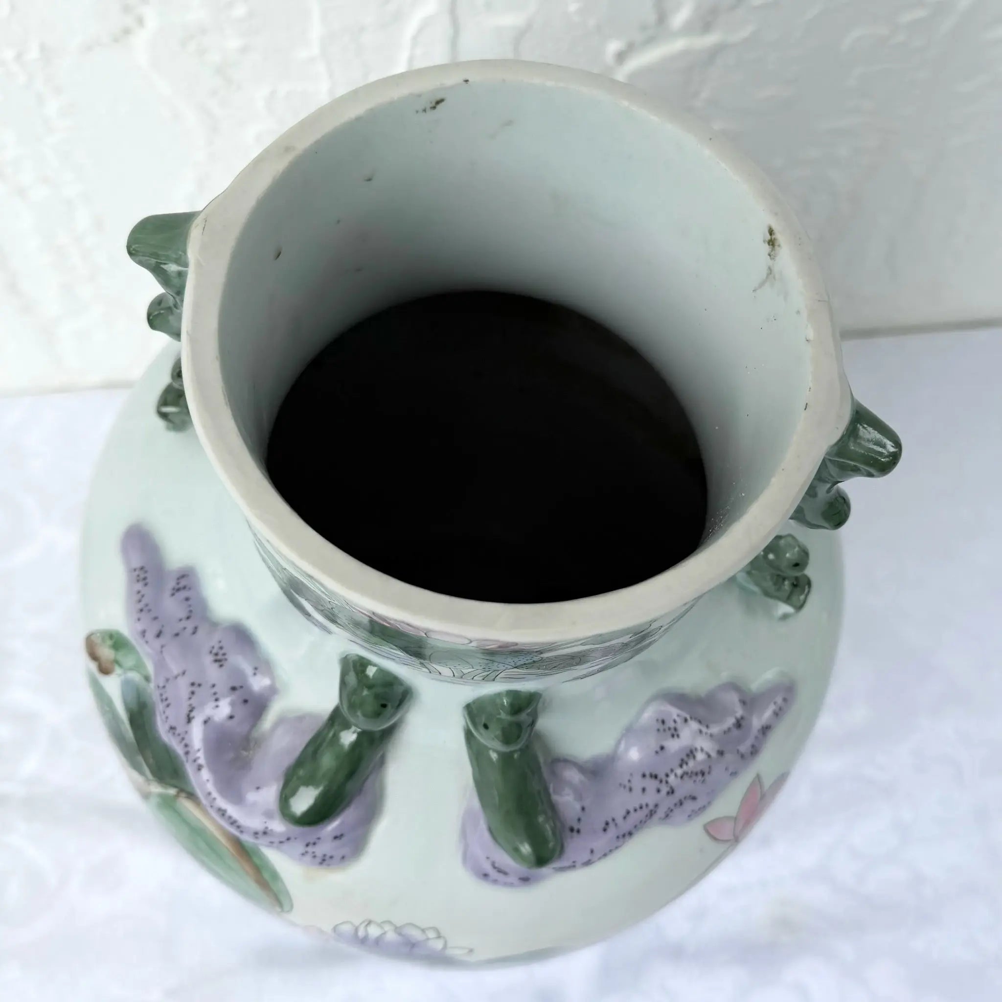 Vintage Toyo Macau Porcelain Vase Dolphin & Flamingo