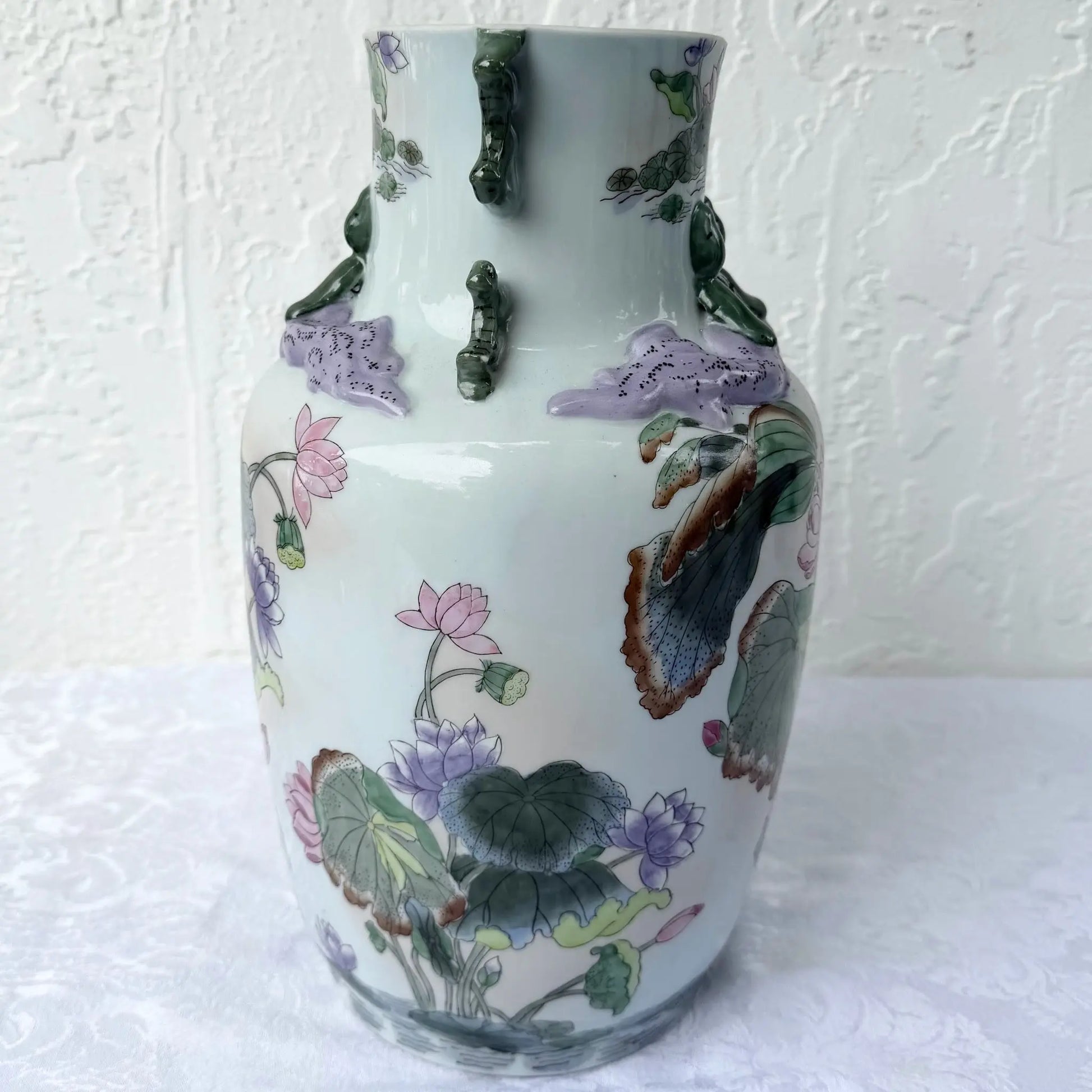 Vintage Toyo Macau Porcelain Vase Dolphin & Flamingo
