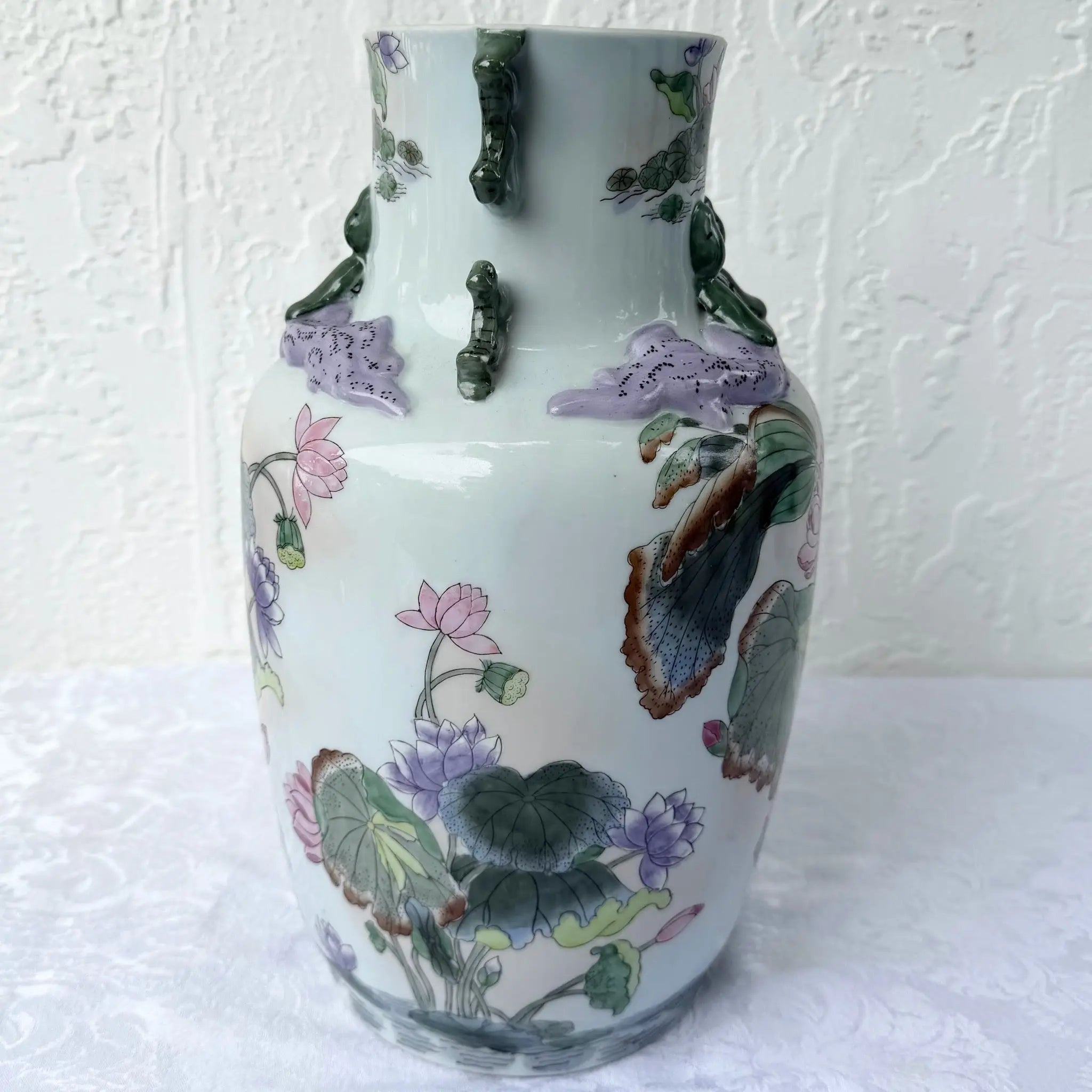 Vintage Toyo Macau Porcelain Vase Dolphin & Flamingo
