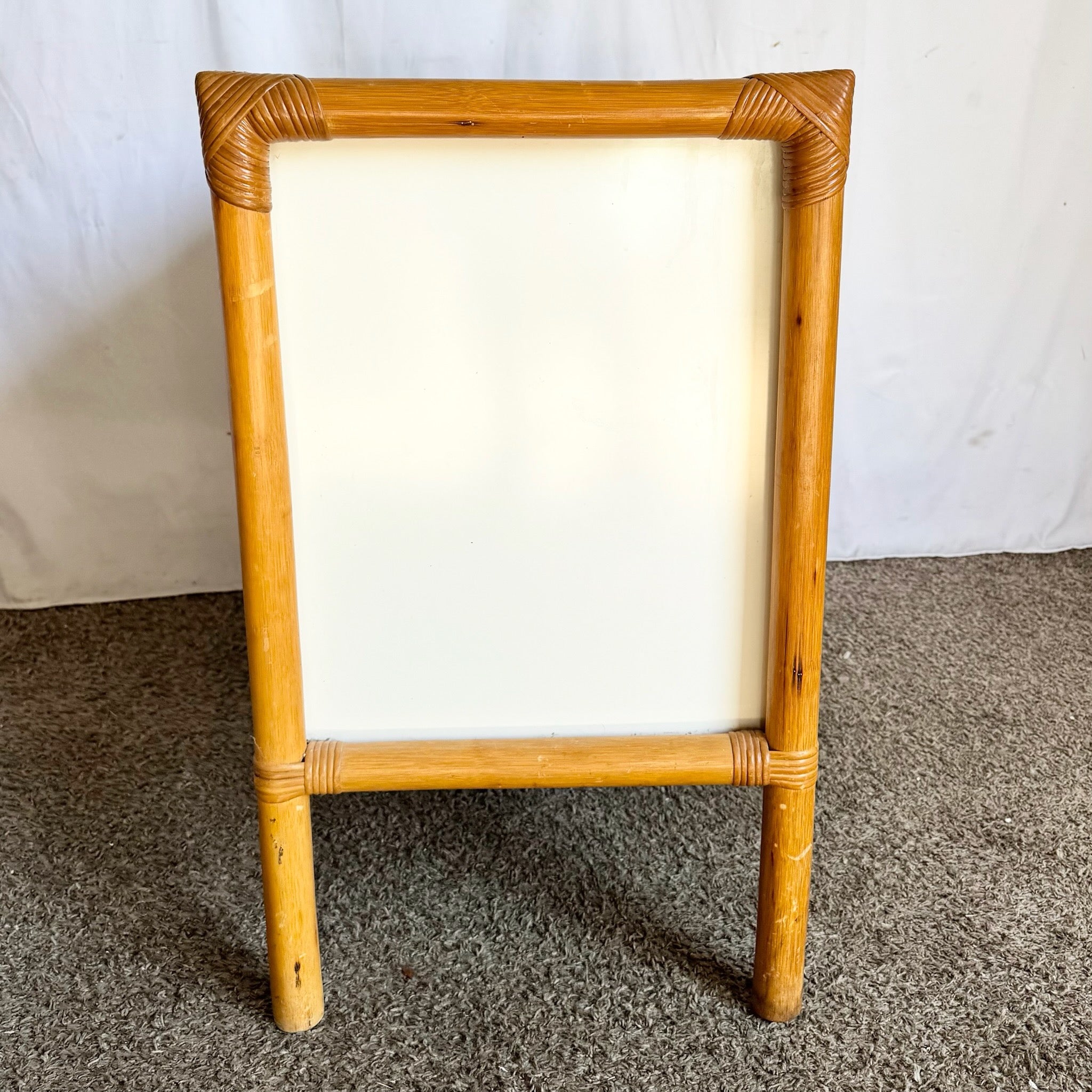 Vintage Boho Chic Rattan and White Laminate Credenza/Cabinet