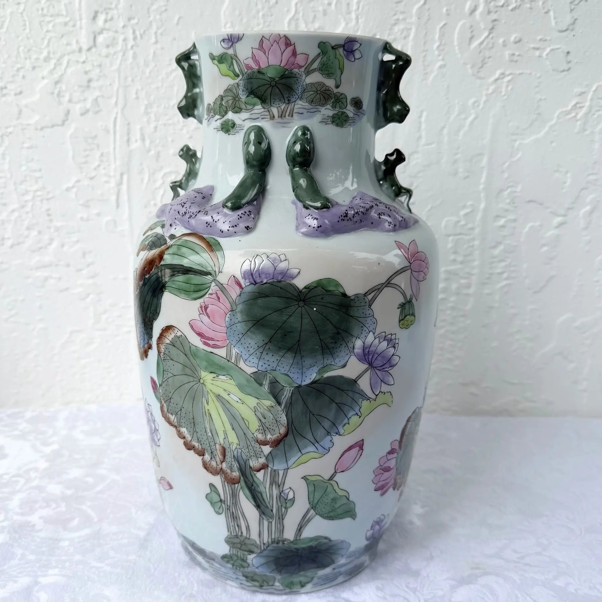 Vintage Toyo Macau Porcelain Vase Dolphin & Flamingo