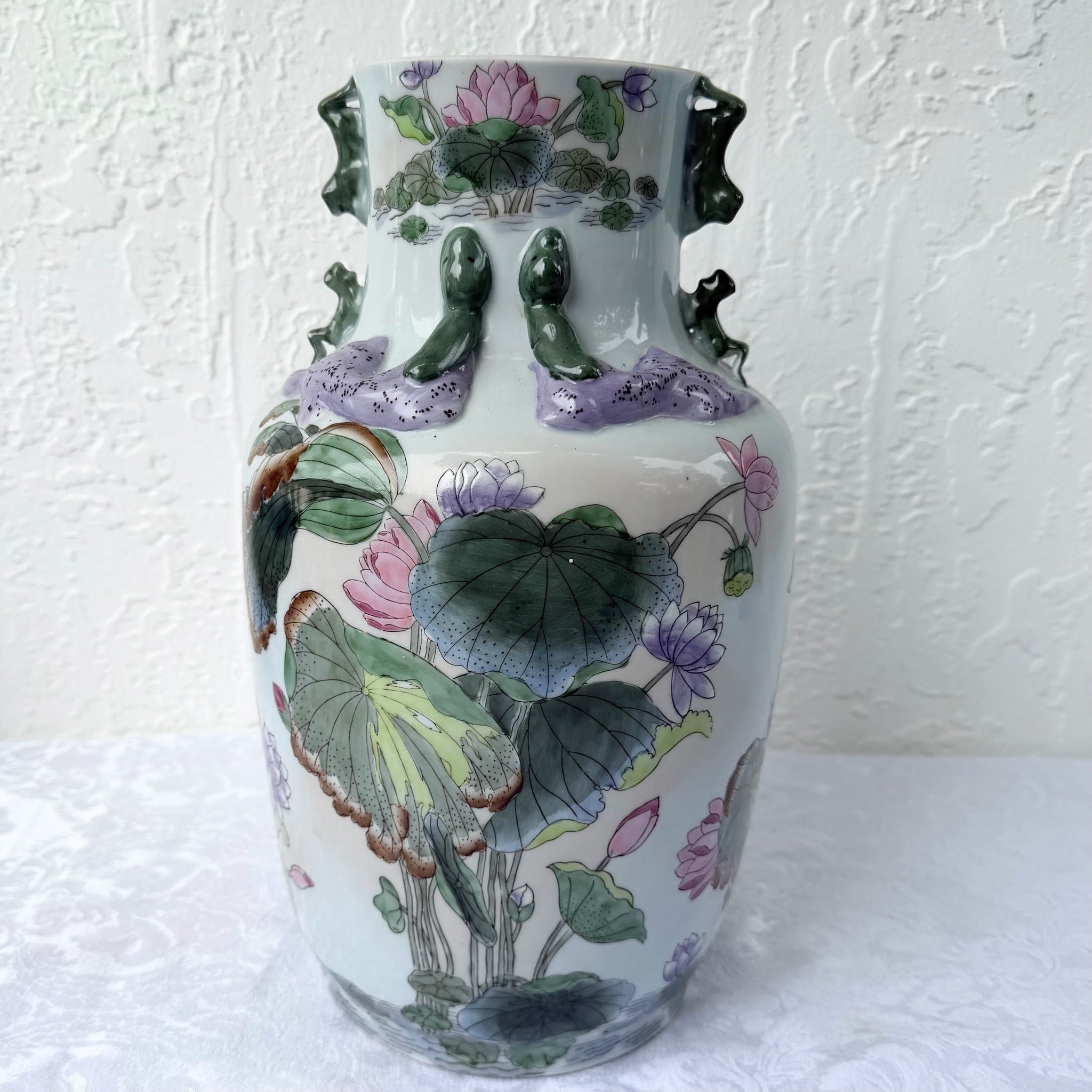 Vintage Toyo Macau Porcelain Vase Dolphin & Flamingo