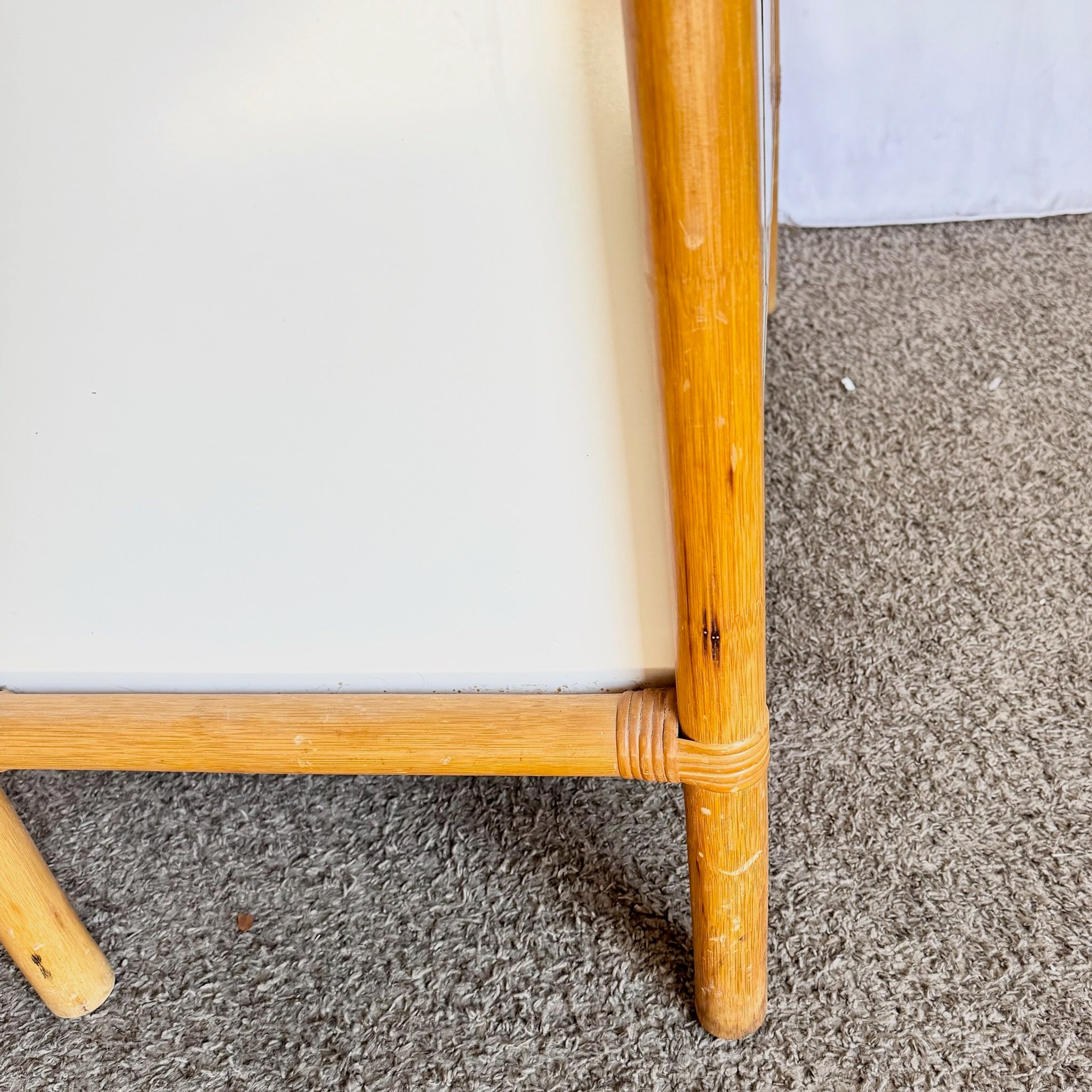 Vintage Boho Chic Rattan and White Laminate Credenza/Cabinet