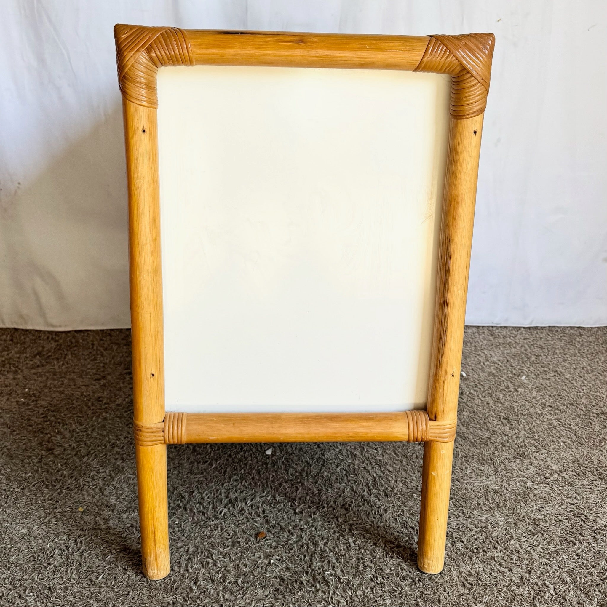 Vintage Boho Chic Rattan and White Laminate Credenza/Cabinet