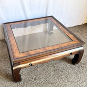 Vintage Ming Style Burl Wood and Smoked Glass Coffee Table by Gordon’s Fine Furniture