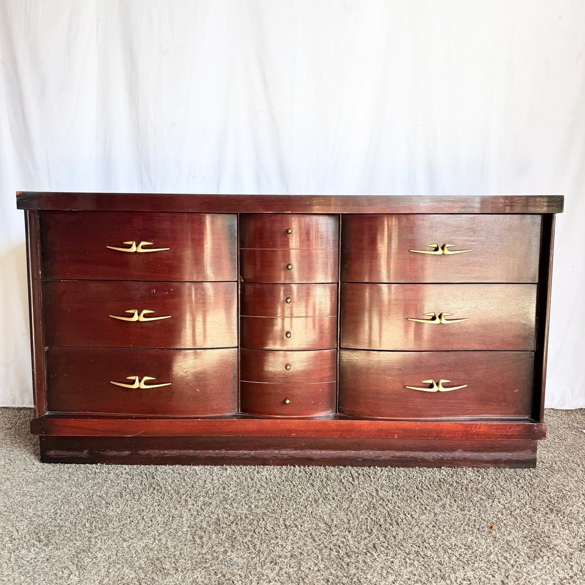 Antique Art Deco Wooden Dresser - 9 Drawers