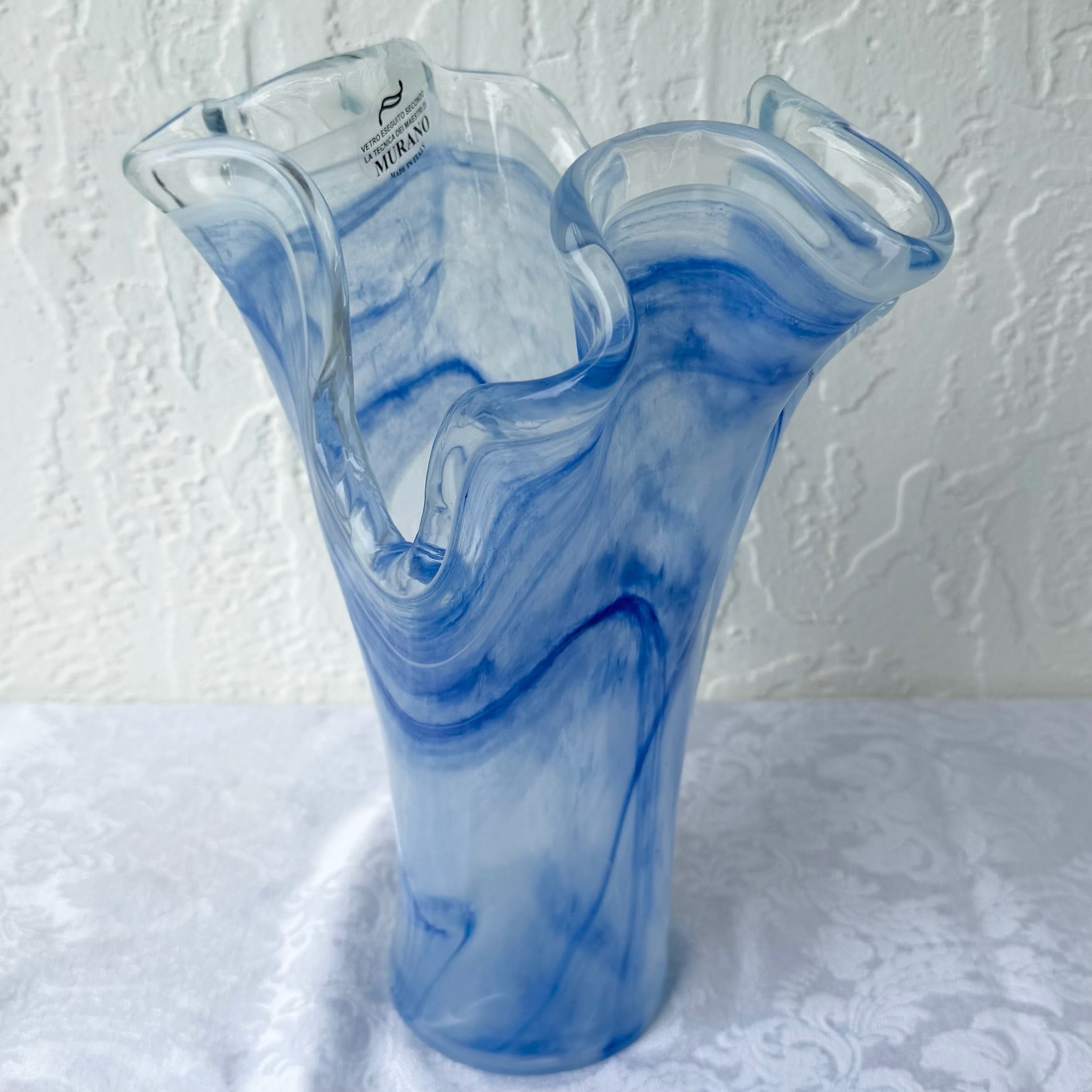 Italian Hand-Blown Art Glass Vase Made in the Murano Tradition Dolphin & Flamingo
