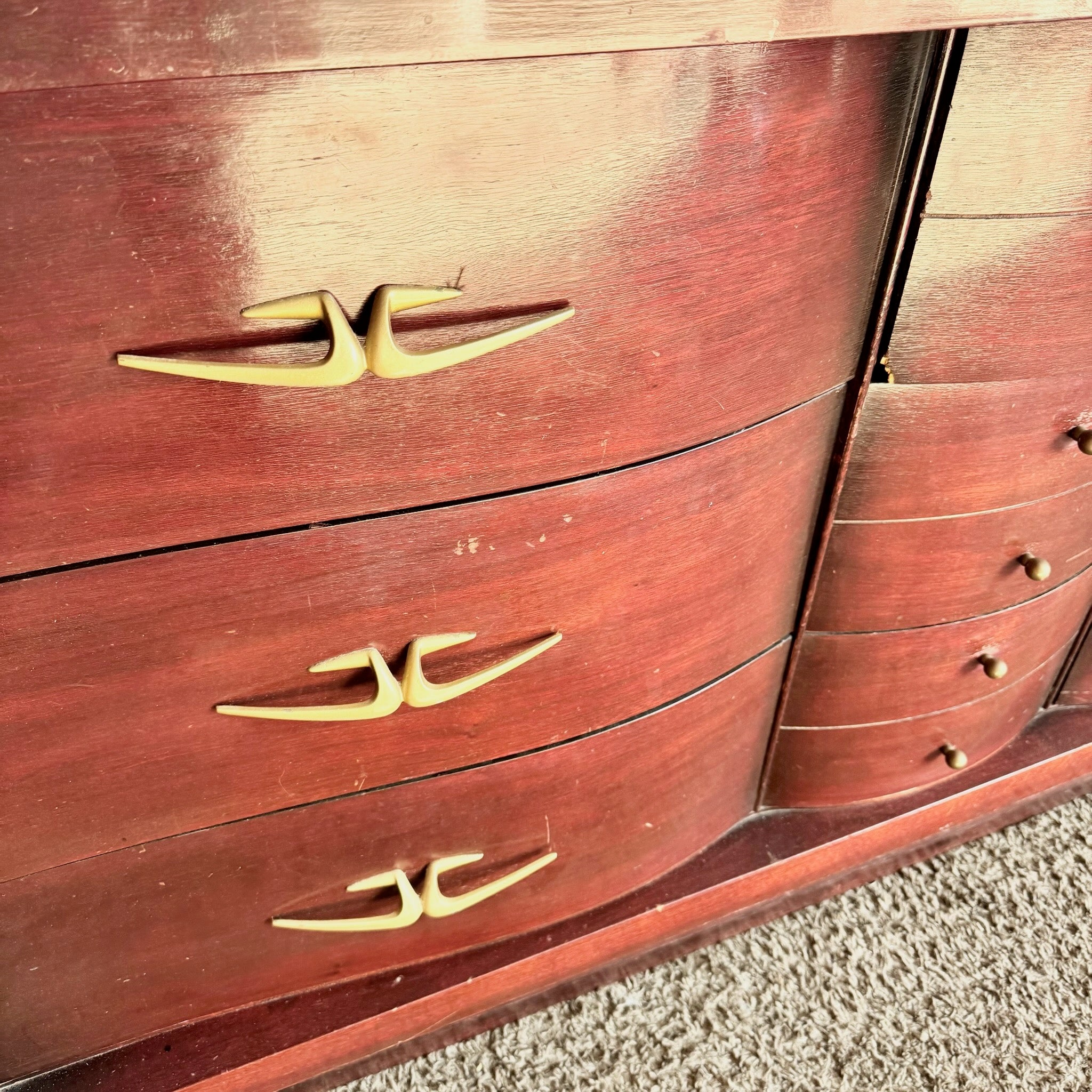 Antique Art Deco Wooden Dresser - 9 Drawers