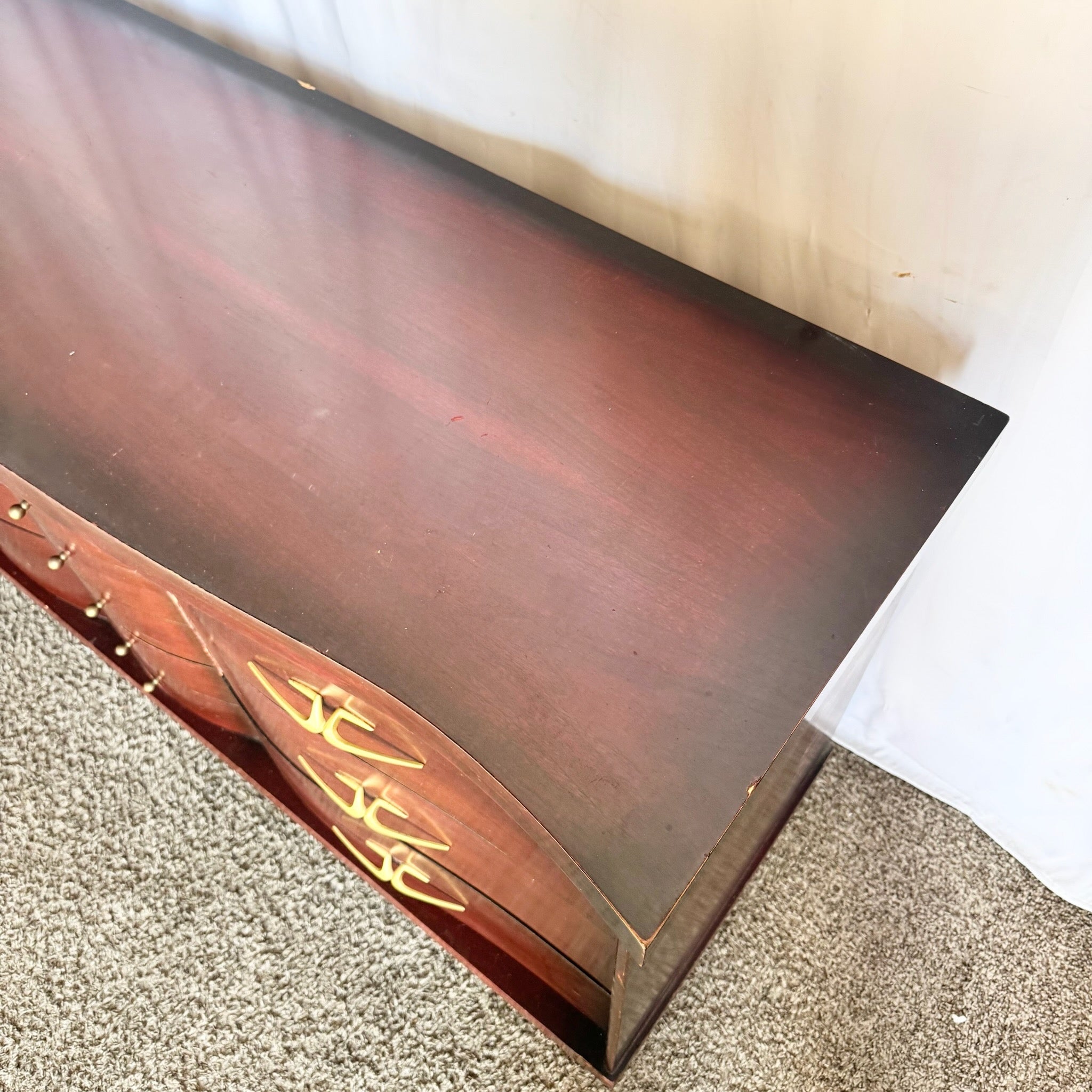 Antique Art Deco Wooden Dresser - 9 Drawers