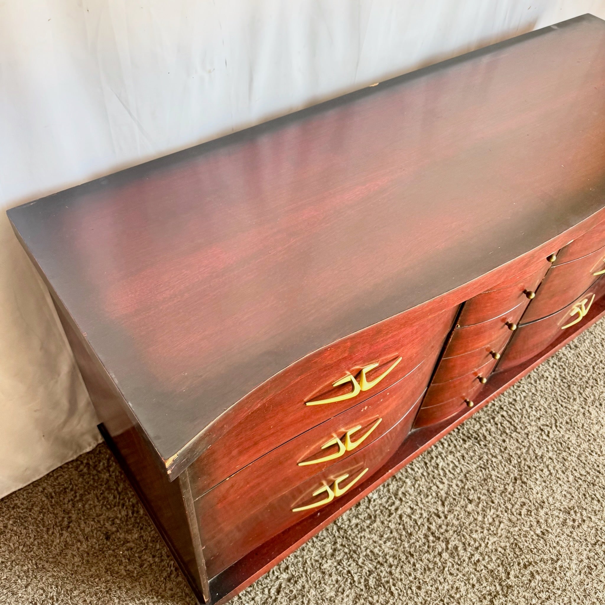 Antique Art Deco Wooden Dresser - 9 Drawers