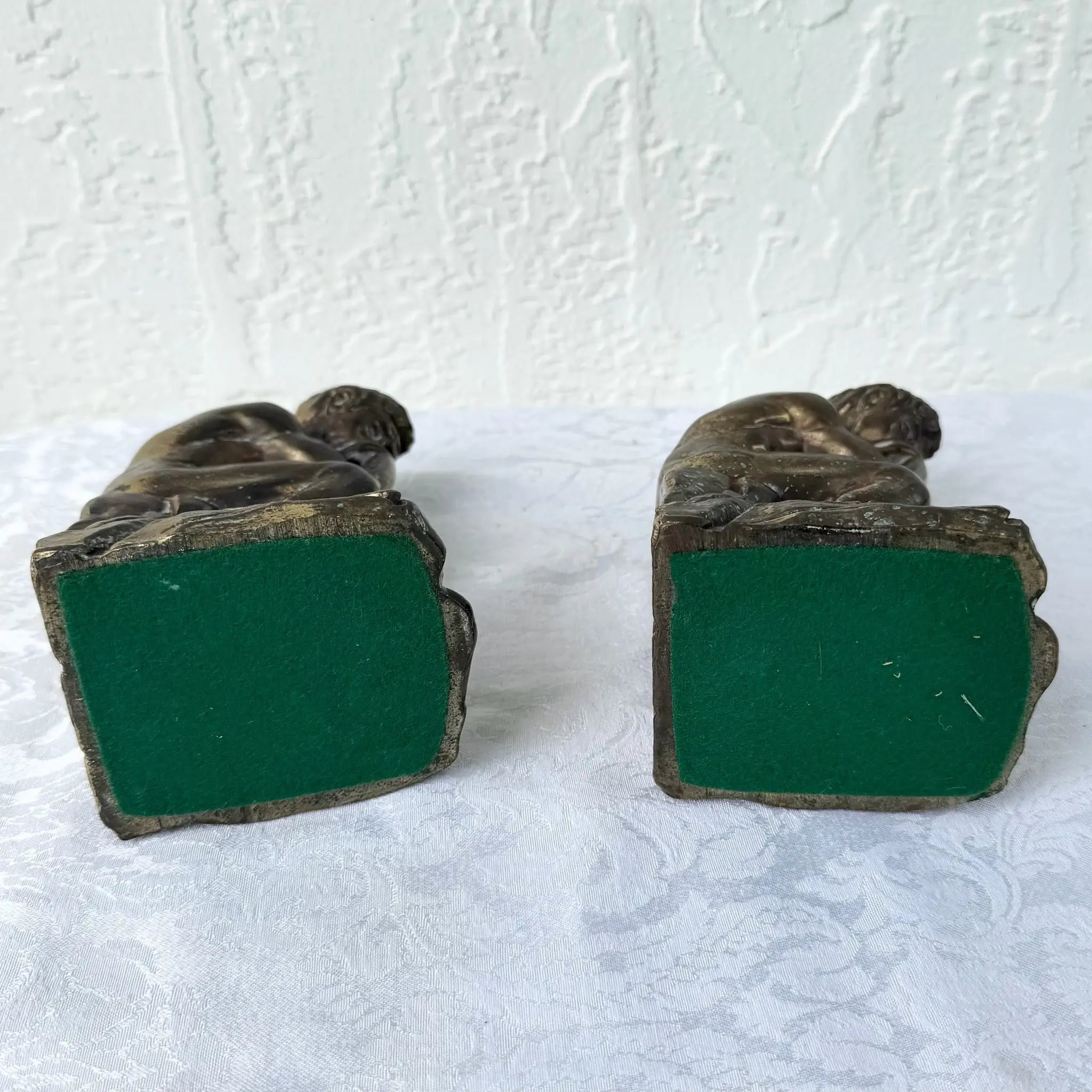 Vintage Brass Bookends “The Thinker” - A Pair Dolphin & Flamingo