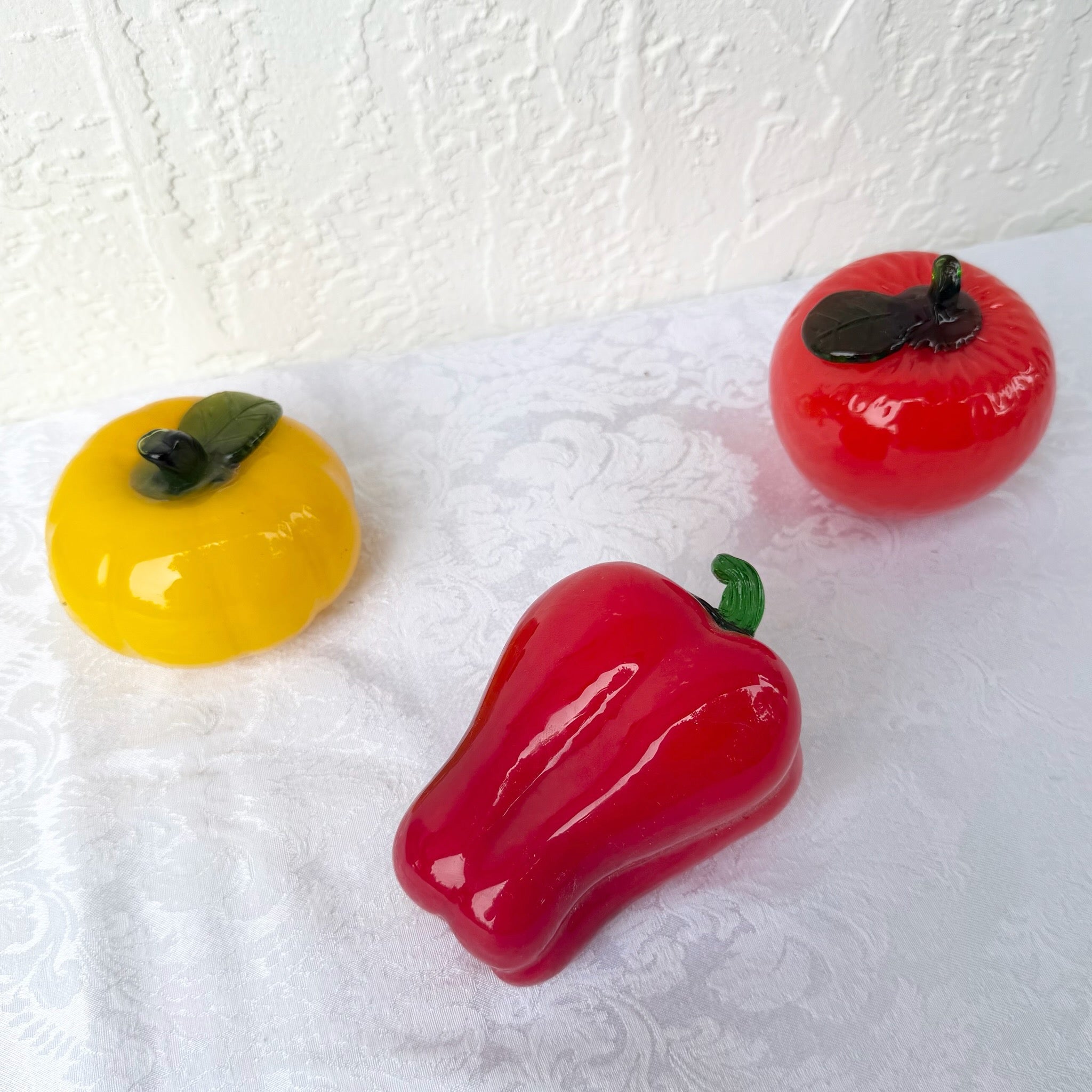 Vintage Moreno Style Hand Blown Glass Vegetables - Set of 3 Dolphin & Flamingo