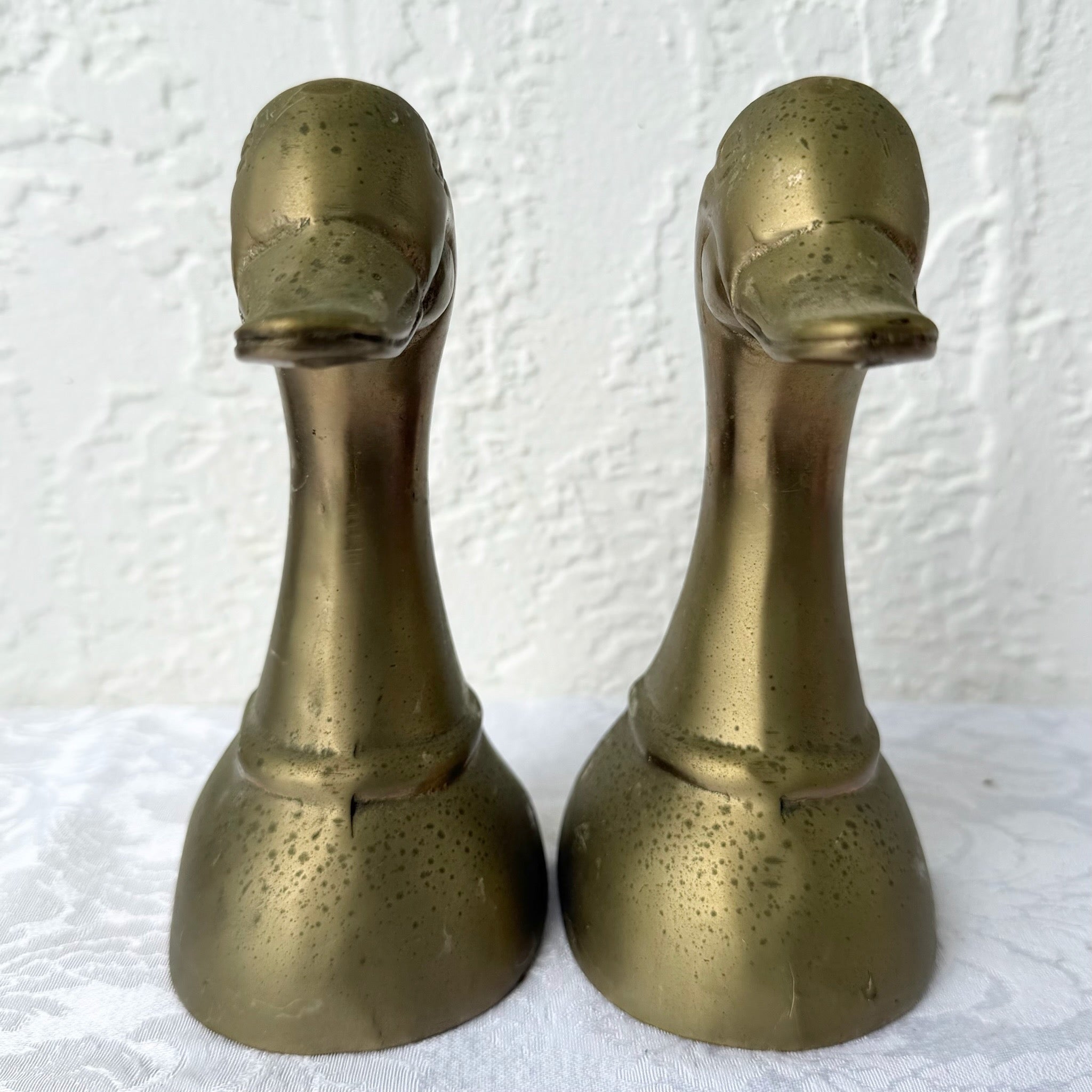 Vintage Mid Century Brass Duck Bookends - A Pair Dolphin & Flamingo