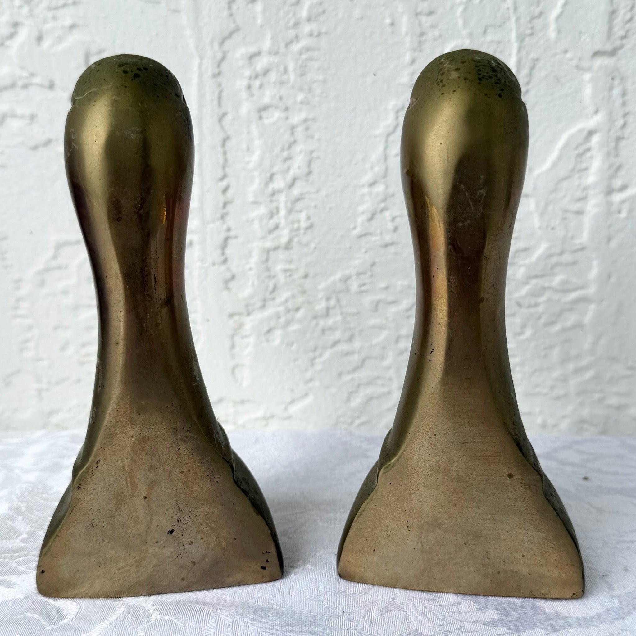 Vintage Mid Century Brass Duck Bookends - A Pair Dolphin & Flamingo