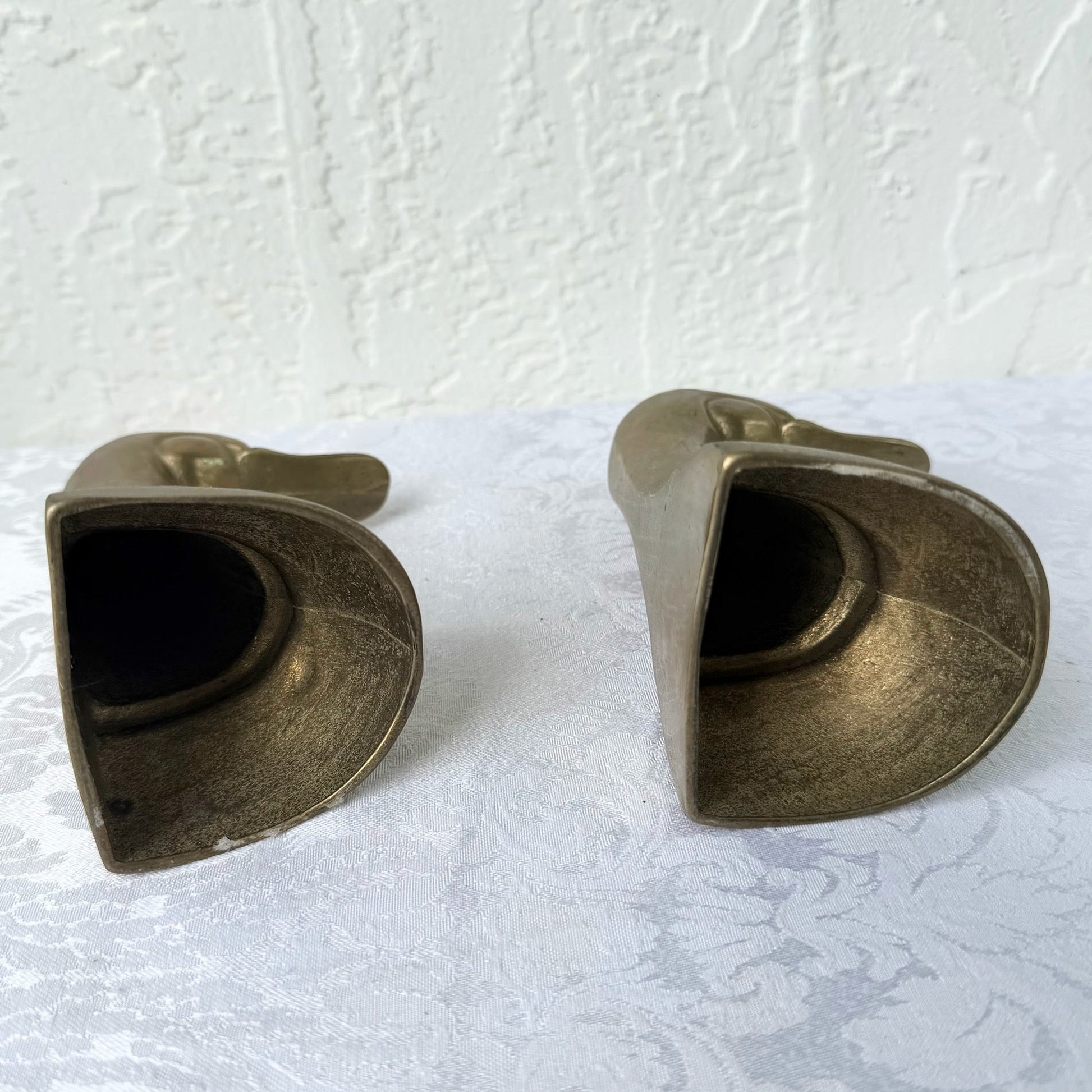 Vintage Mid Century Brass Duck Bookends - A Pair Dolphin & Flamingo