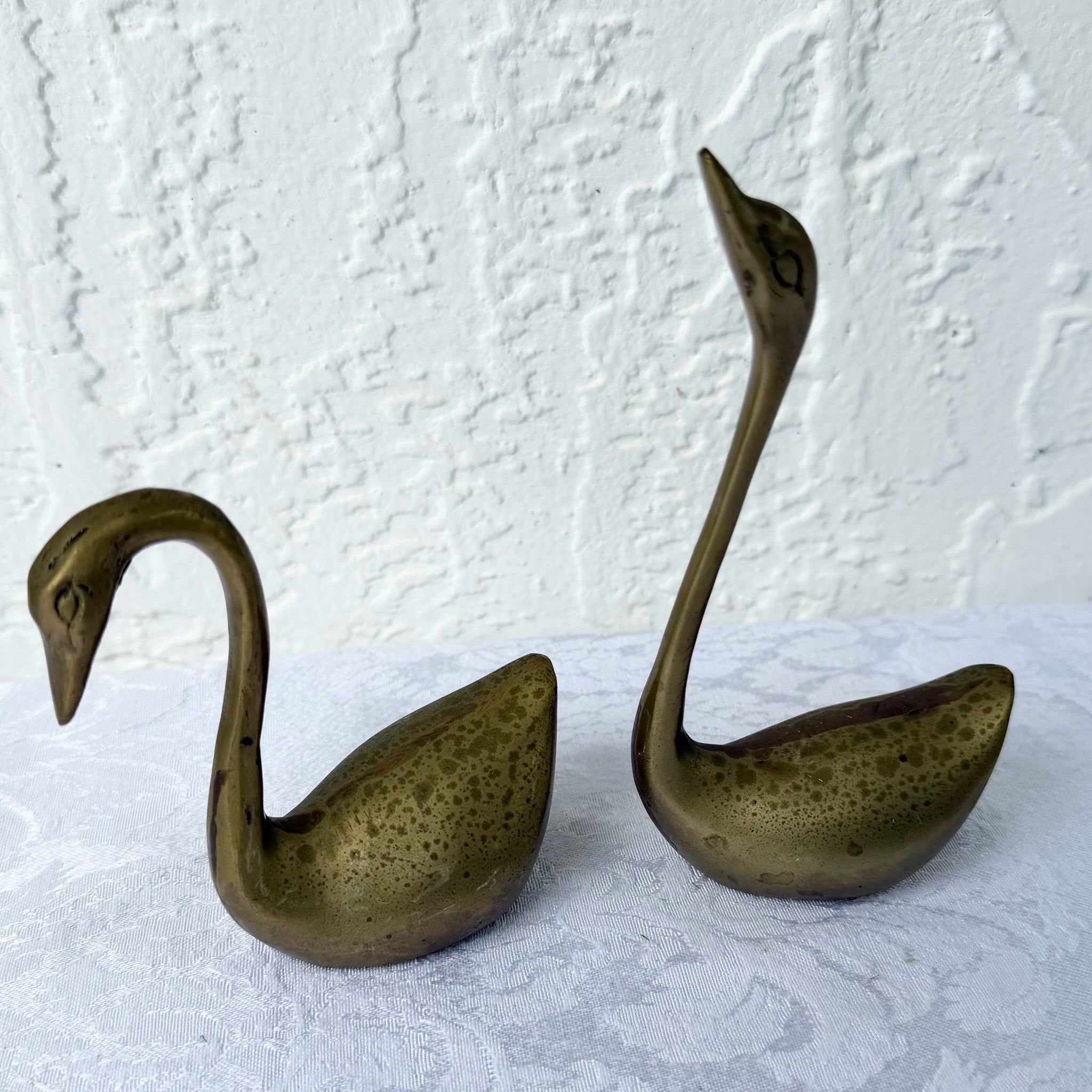 Vintage Art Deco Brass Swan Sculptures Dolphin & Flamingo