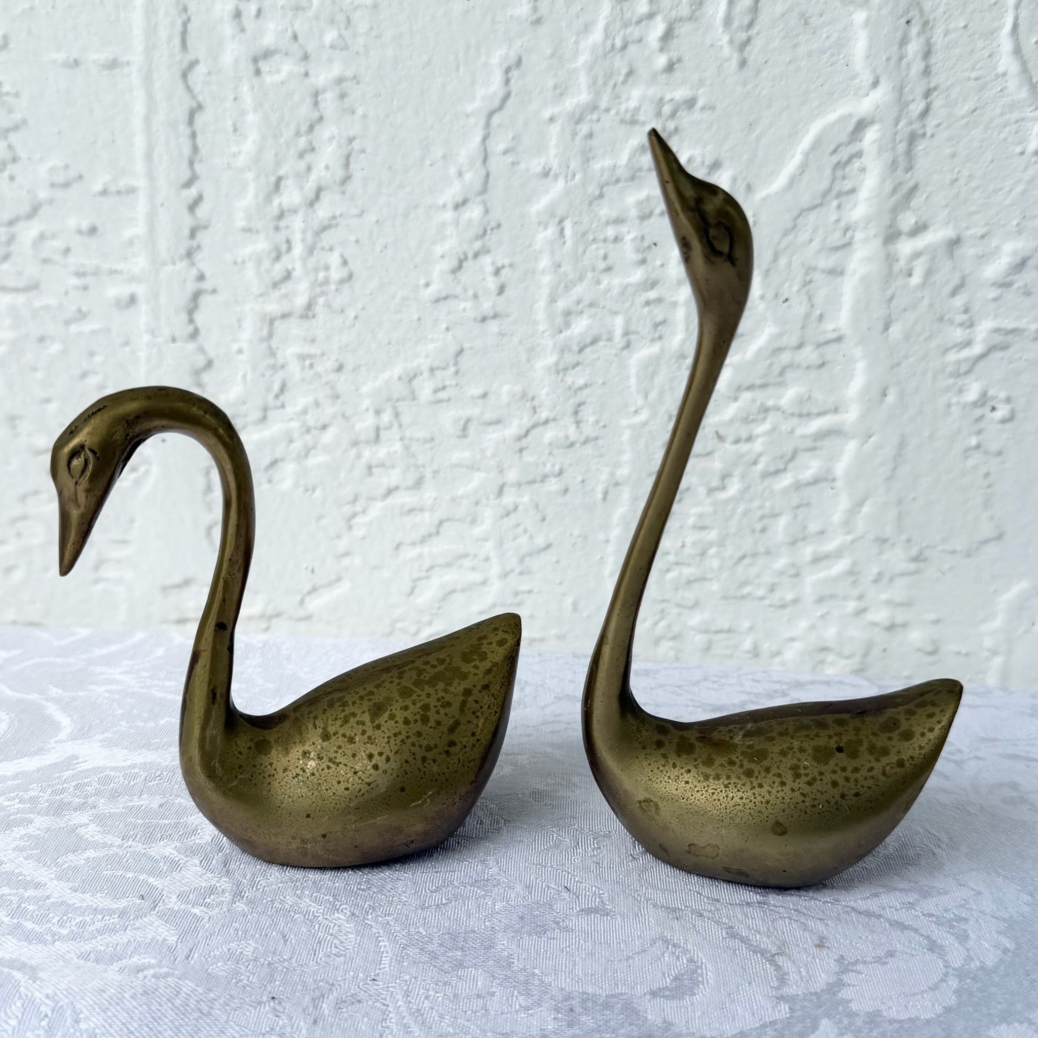 Vintage Art Deco Brass Swan Sculptures Dolphin & Flamingo