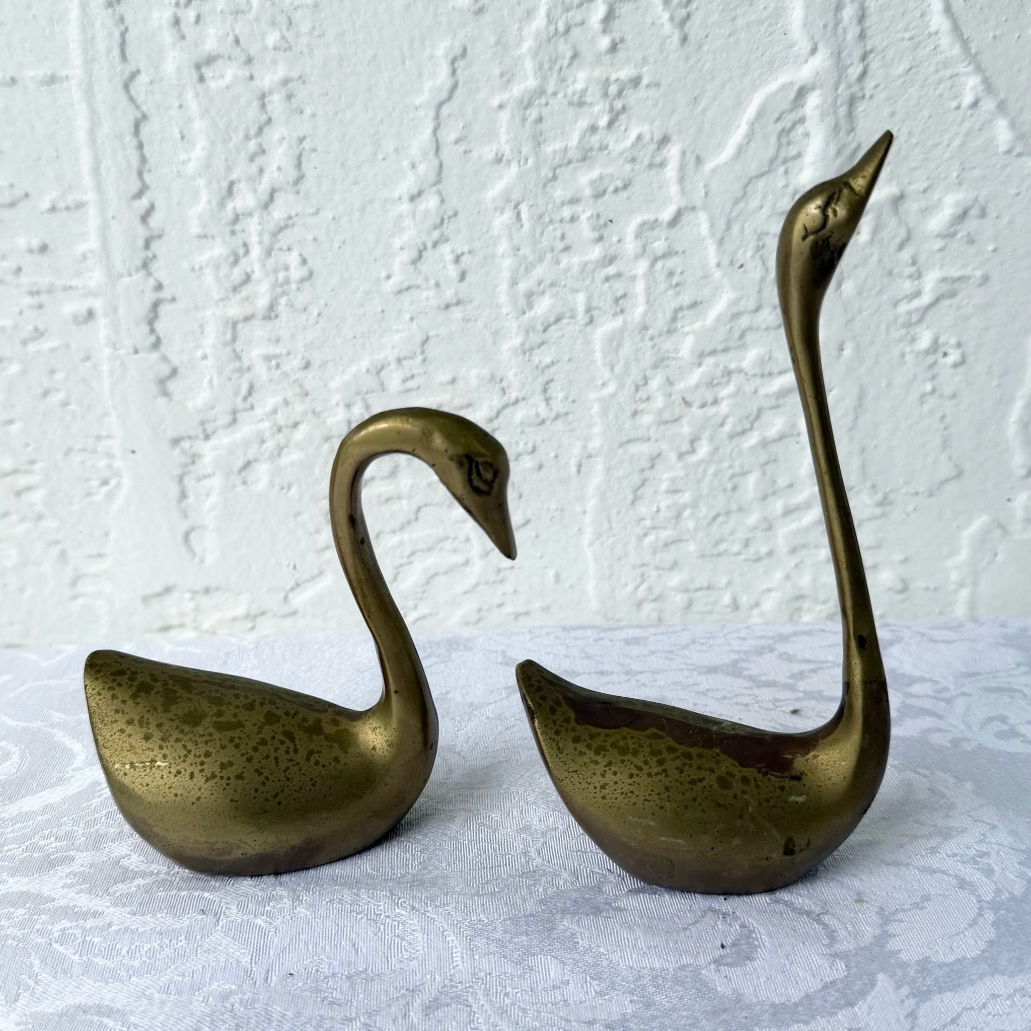 Vintage Art Deco Brass Swan Sculptures Dolphin & Flamingo