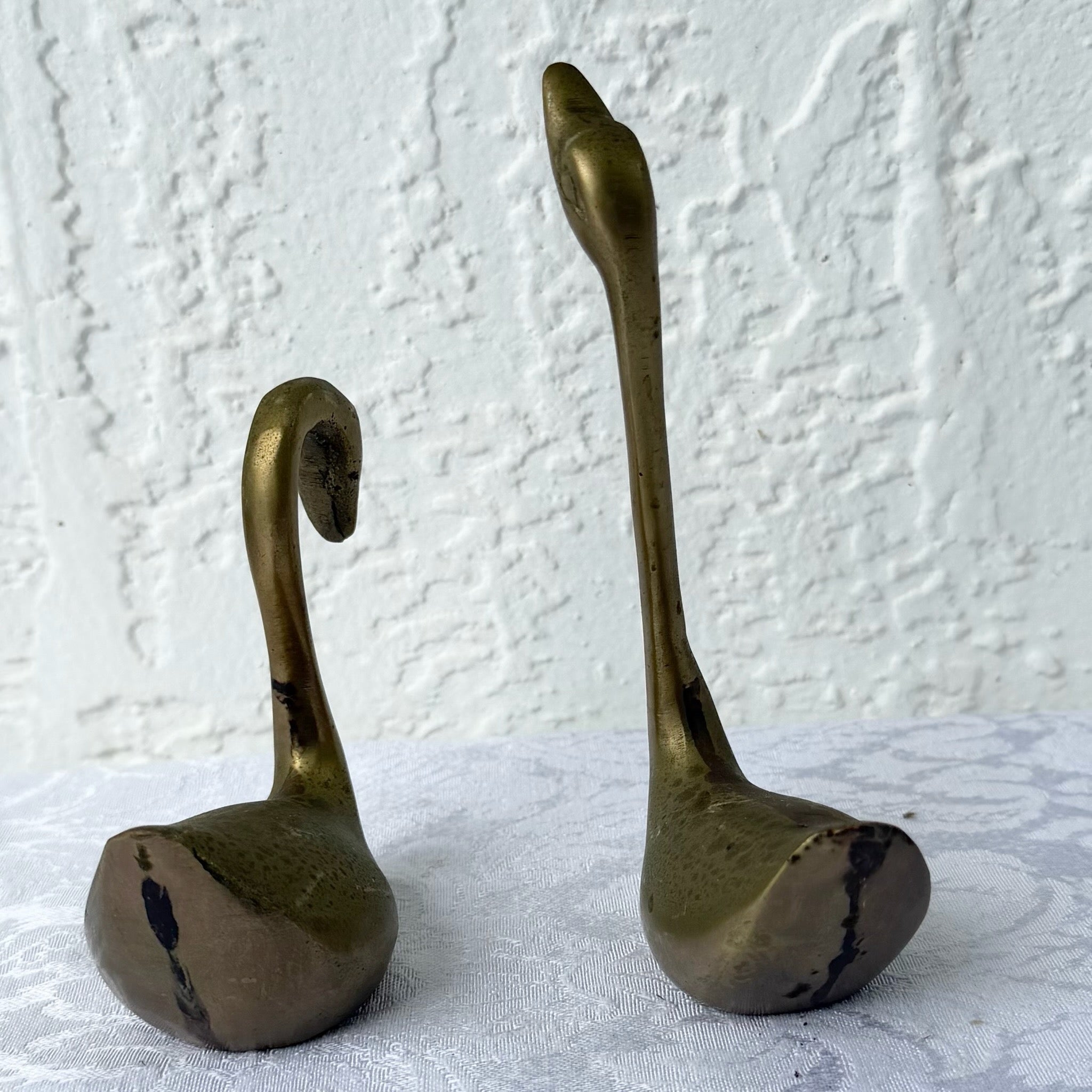 Vintage Art Deco Brass Swan Sculptures Dolphin & Flamingo