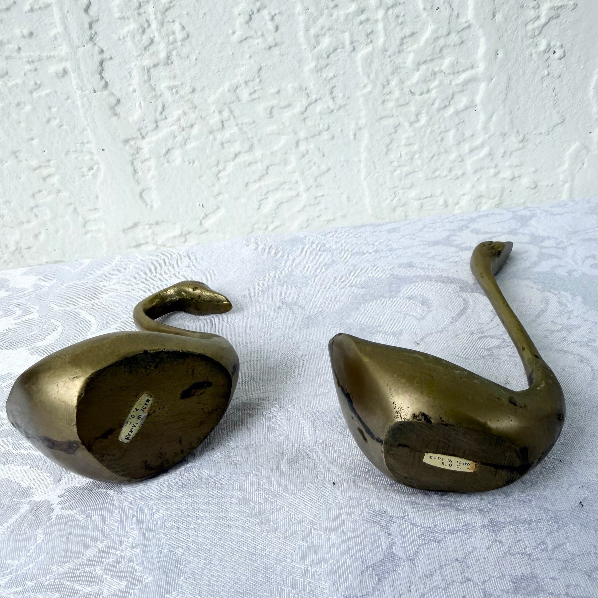 Vintage Art Deco Brass Swan Sculptures Dolphin & Flamingo