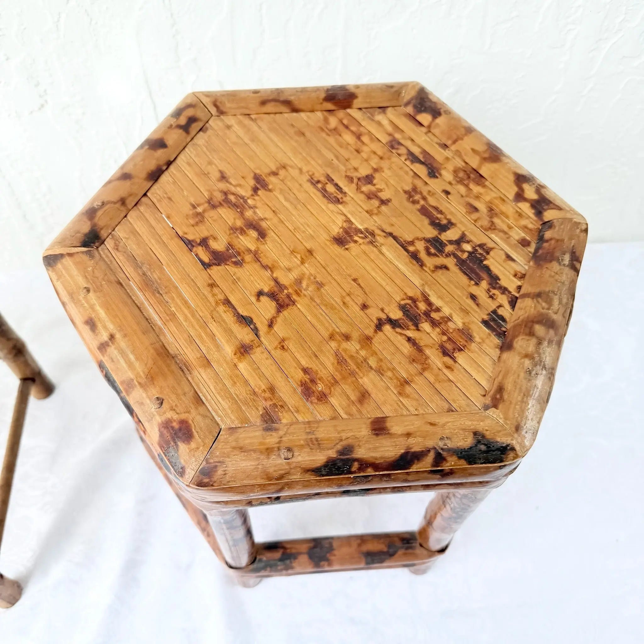 Burnt Tortoise Shell Finished Bamboo Accent Tables - Set of 2 Dolphin & Flamingo