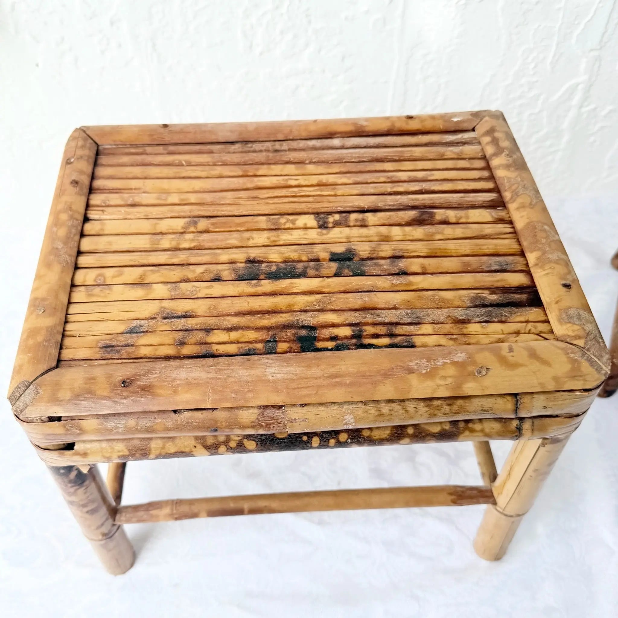 Burnt Tortoise Shell Finished Bamboo Accent Tables - Set of 2 Dolphin & Flamingo
