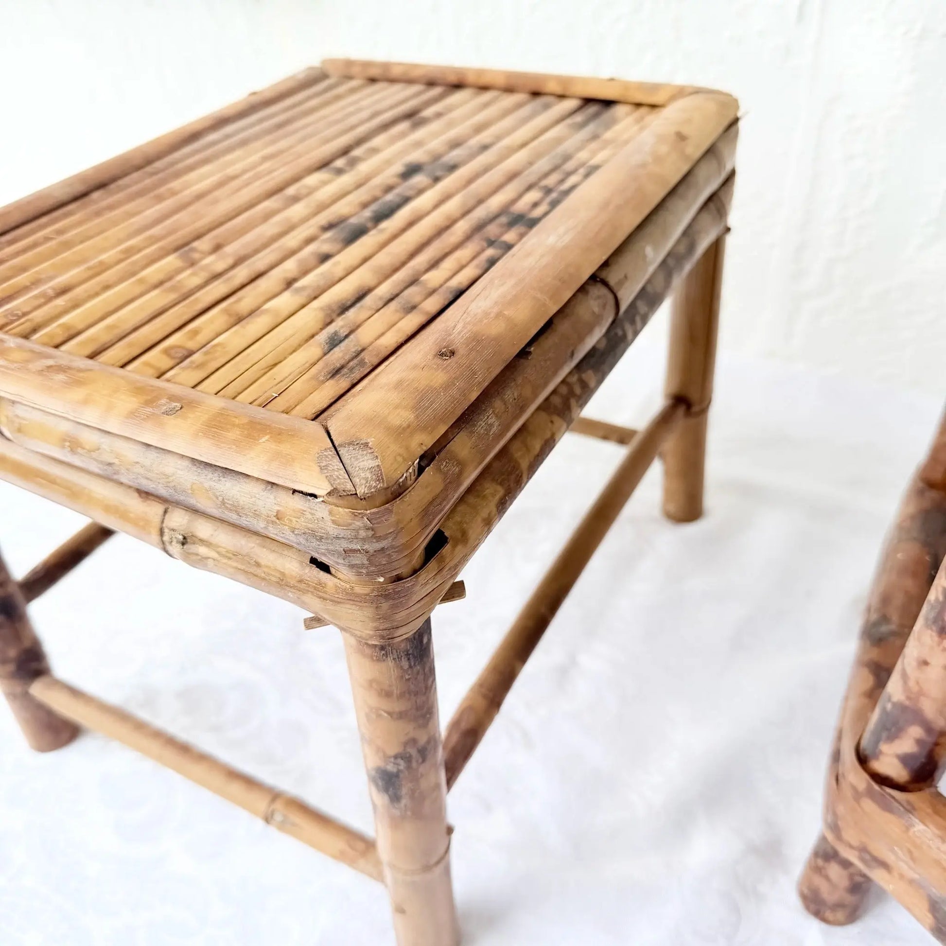 Burnt Tortoise Shell Finished Bamboo Accent Tables - Set of 2 Dolphin & Flamingo