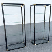 Art Deco Black Lacquered Etagere With Gold Accents and Glass Shelves - A Pair Dolphin & Flamingo
