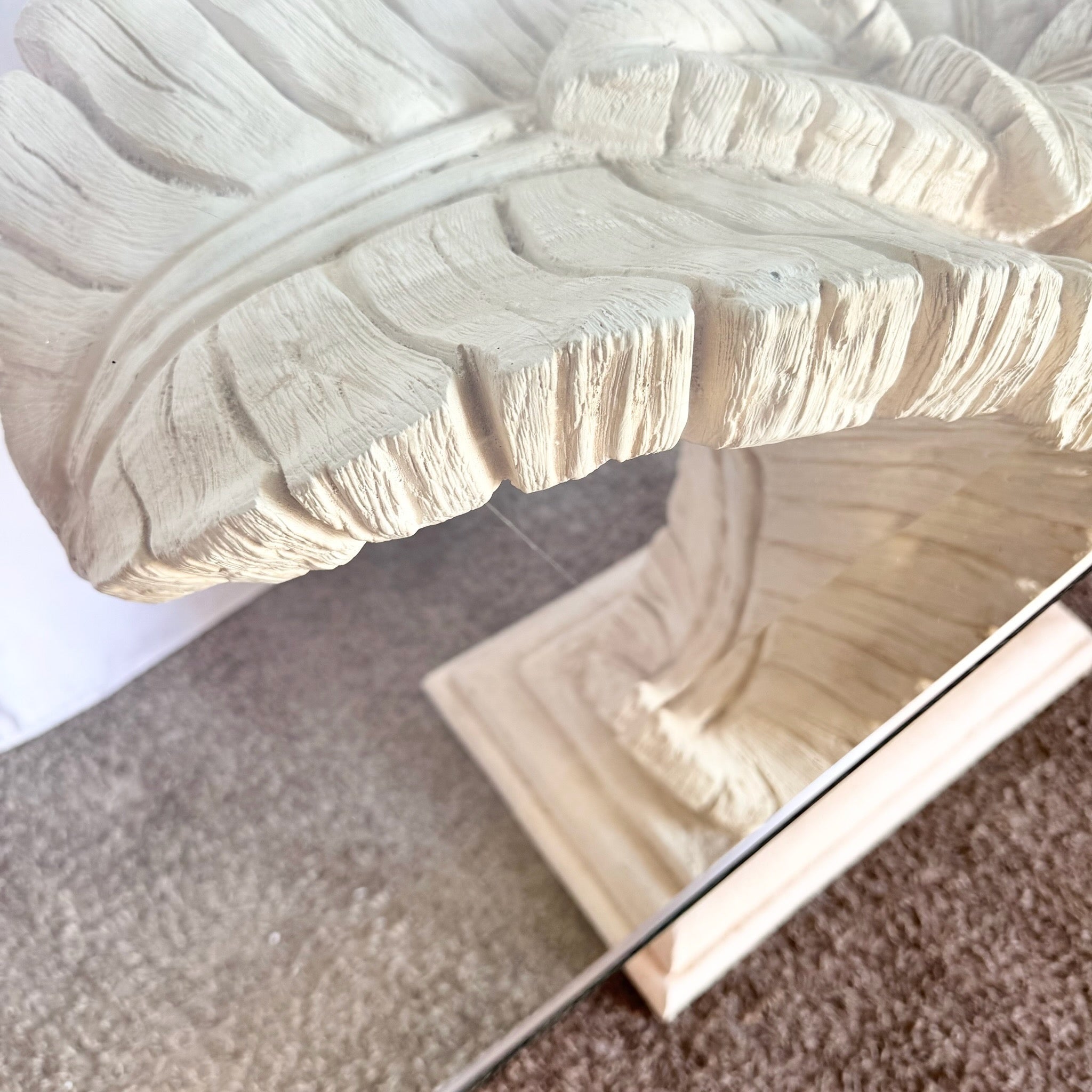 Vintage Boho Chic Resin Banana Leaf Glass Top Console Table