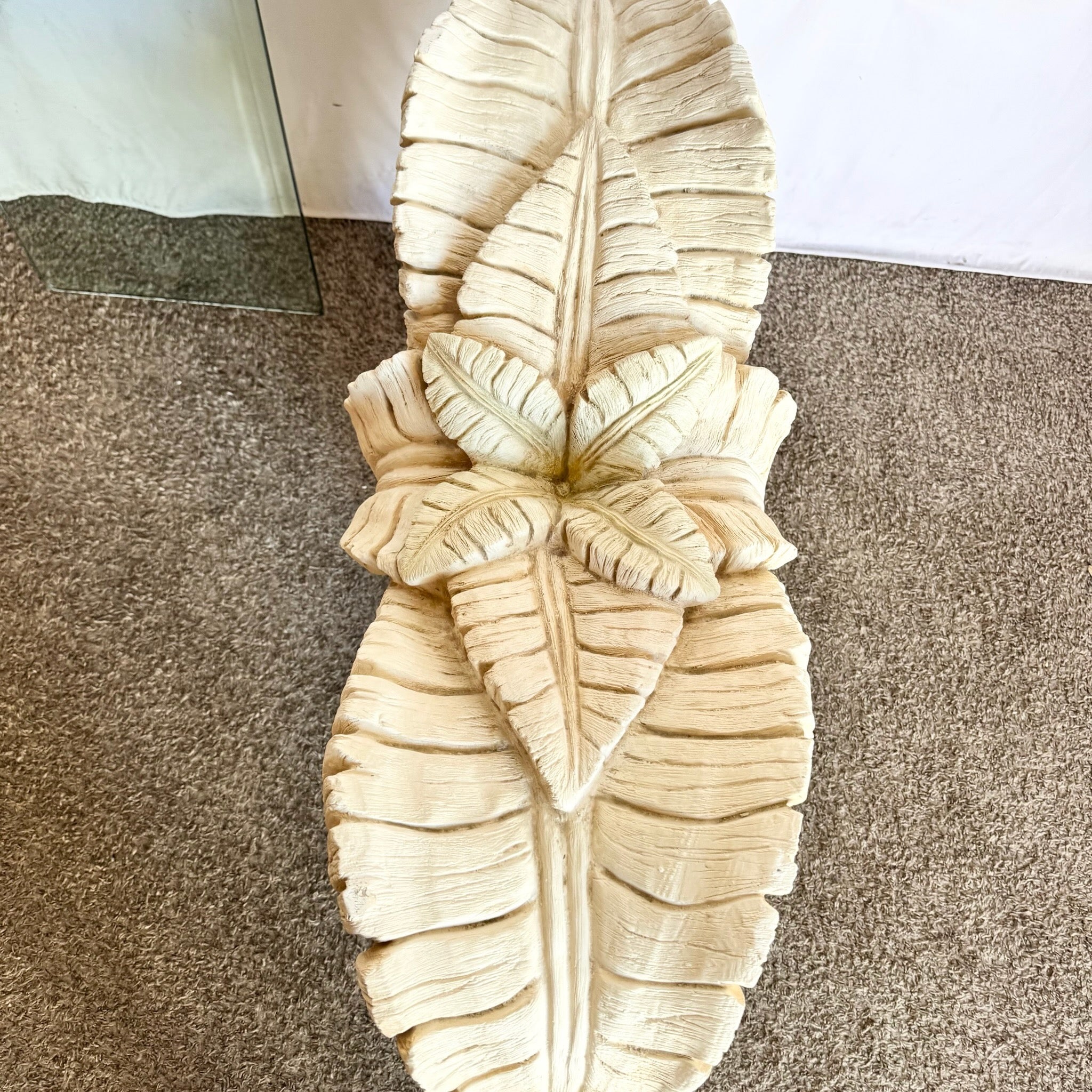 Vintage Boho Chic Resin Banana Leaf Glass Top Console Table