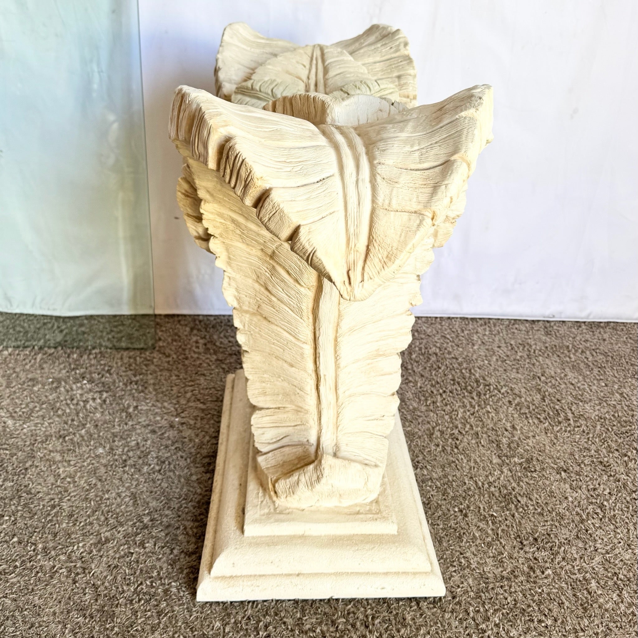 Vintage Boho Chic Resin Banana Leaf Glass Top Console Table